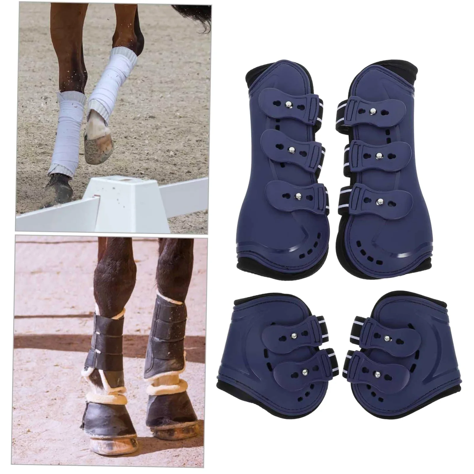 Happyyami 4piezas Botas Protectoras para Caballos De PU Ajustables para Protección De Tendones y Fetlock para Entrenamiento y Salto Equitación Mediano
