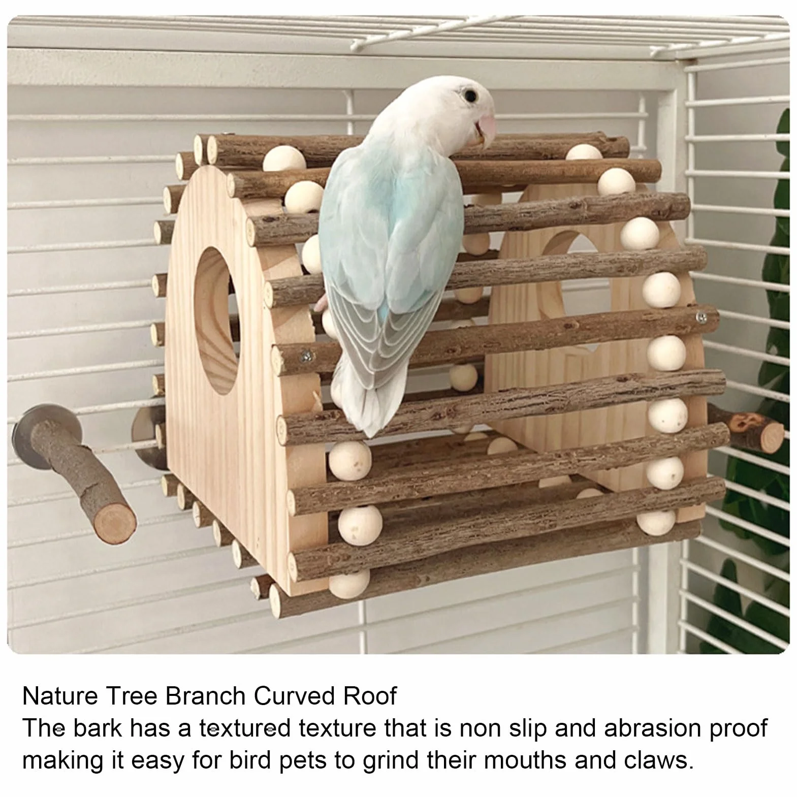 Zerodis Juguetes para Pájaros Juguete de Escalera, Jaula para Pájaros de Madera, Escalera para Escalar, Casa con Doble Orificio, Jaula para, Adecuado para Mascotas, Juego Activo, Descanso, 20 X 17