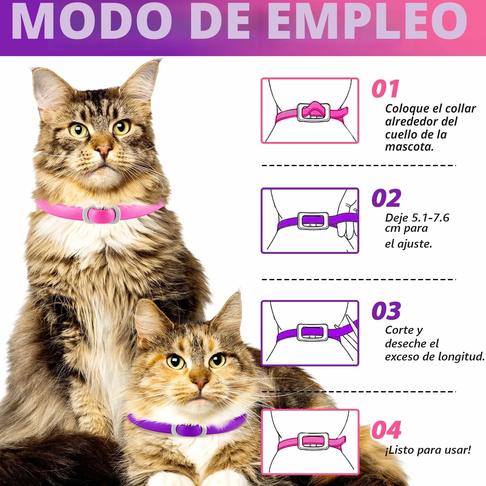Flea and Tick Collar for Cats, Anti-Parasitic Collar Protection for 24 Months, 4 pcs Cat Flea Treatment Collar 48 cm- Waterproof and Adjustable