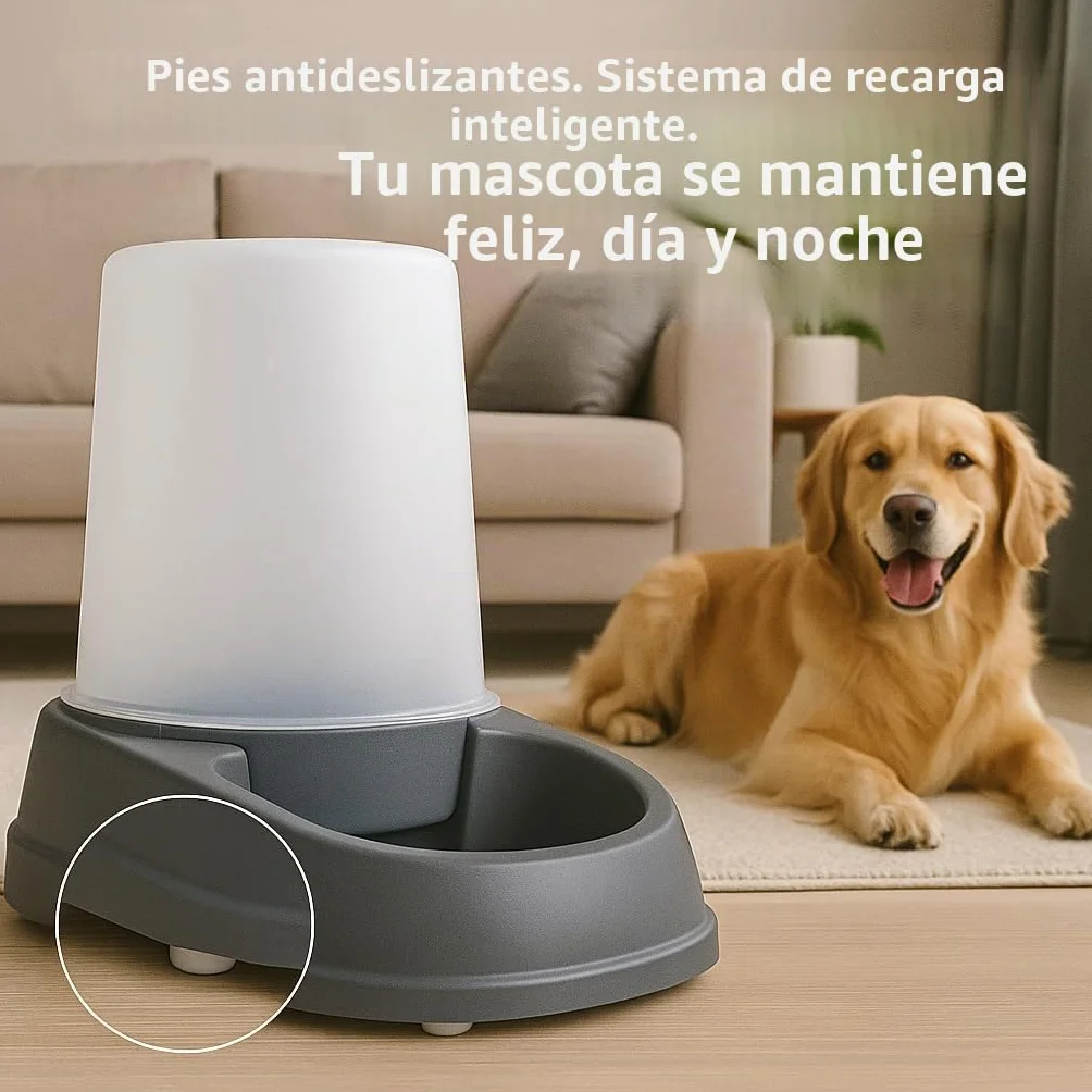 Flamingo Dispensador de Comida y Agua Raja - Gris - Automático y Práctico - Capacidad 2.5 L - Ideal para Chihuahua, Teckel, Beagle, Bulldog Francés, Maine Coon y Siamés