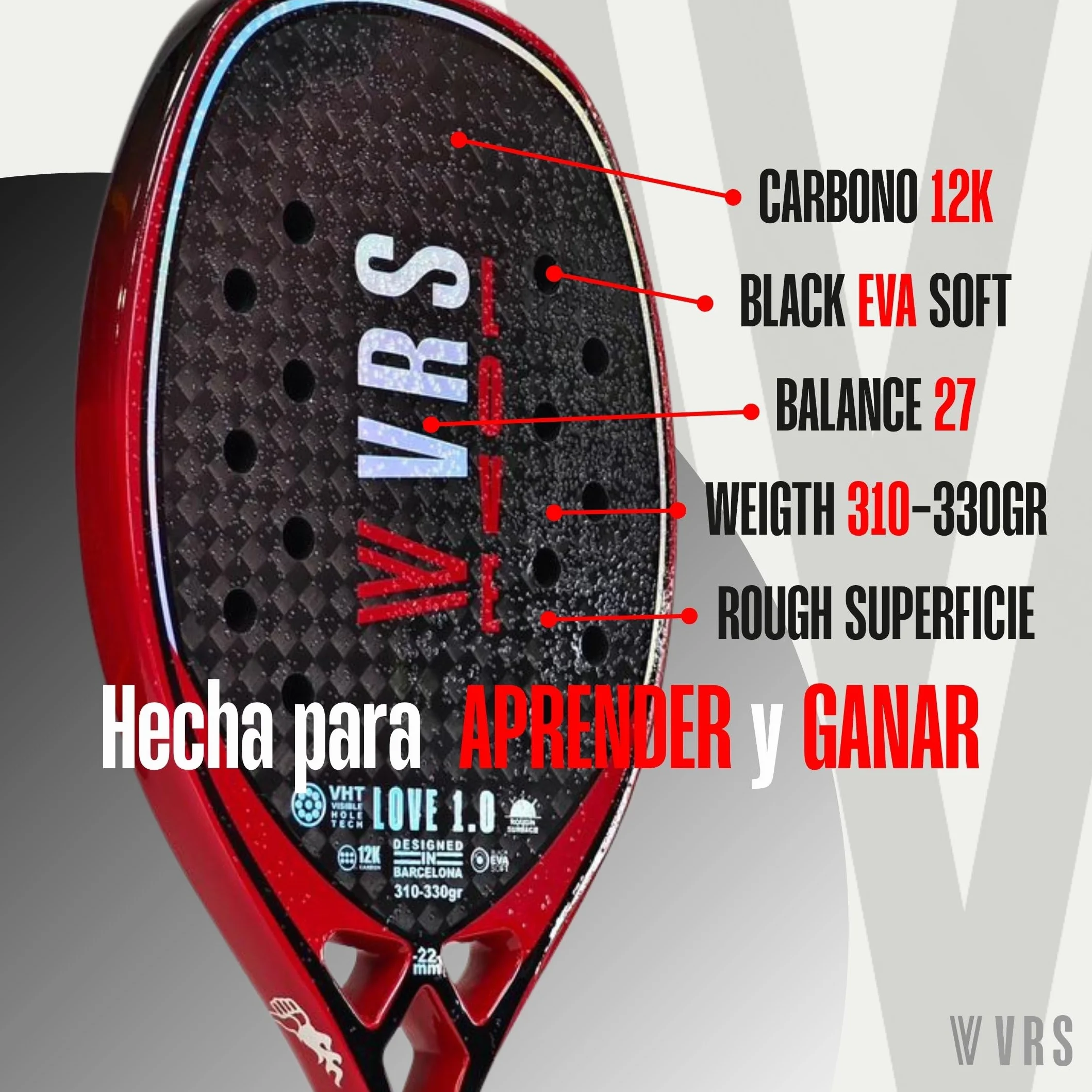 Raqueta Beach Tennis Profesional VIRUS Love 1.0 Carbono 12K Black EVA Soft Balance Medio Control Potencia
