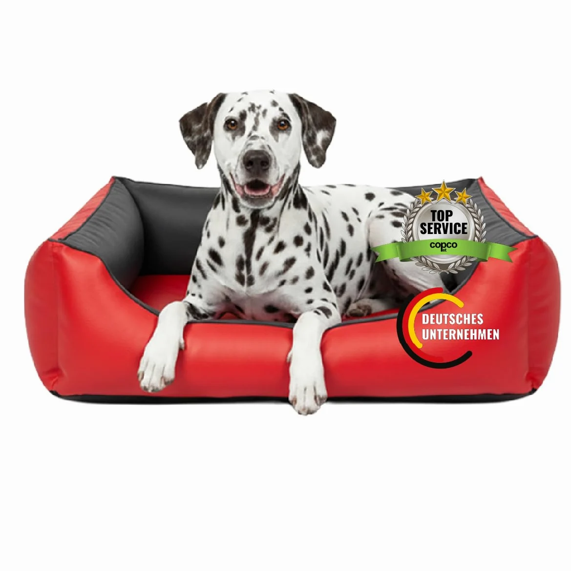 Cama para perros CopcoPet Rocco 2 en 1, impermeable y de piel sintética, con colchón de plástico para perros con espuma de copos o espuma viscoelástica ortopédica