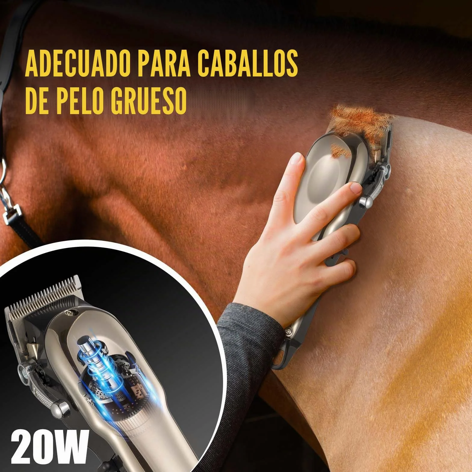 Esquiladora Caballos Inalámbrico - Maquina de Cortar Pelo Caballos Profesional Con 4 Peines Guía - Kit de Aseo Eléctrico Recargable para Caballos y Perros Gatos Mascotas