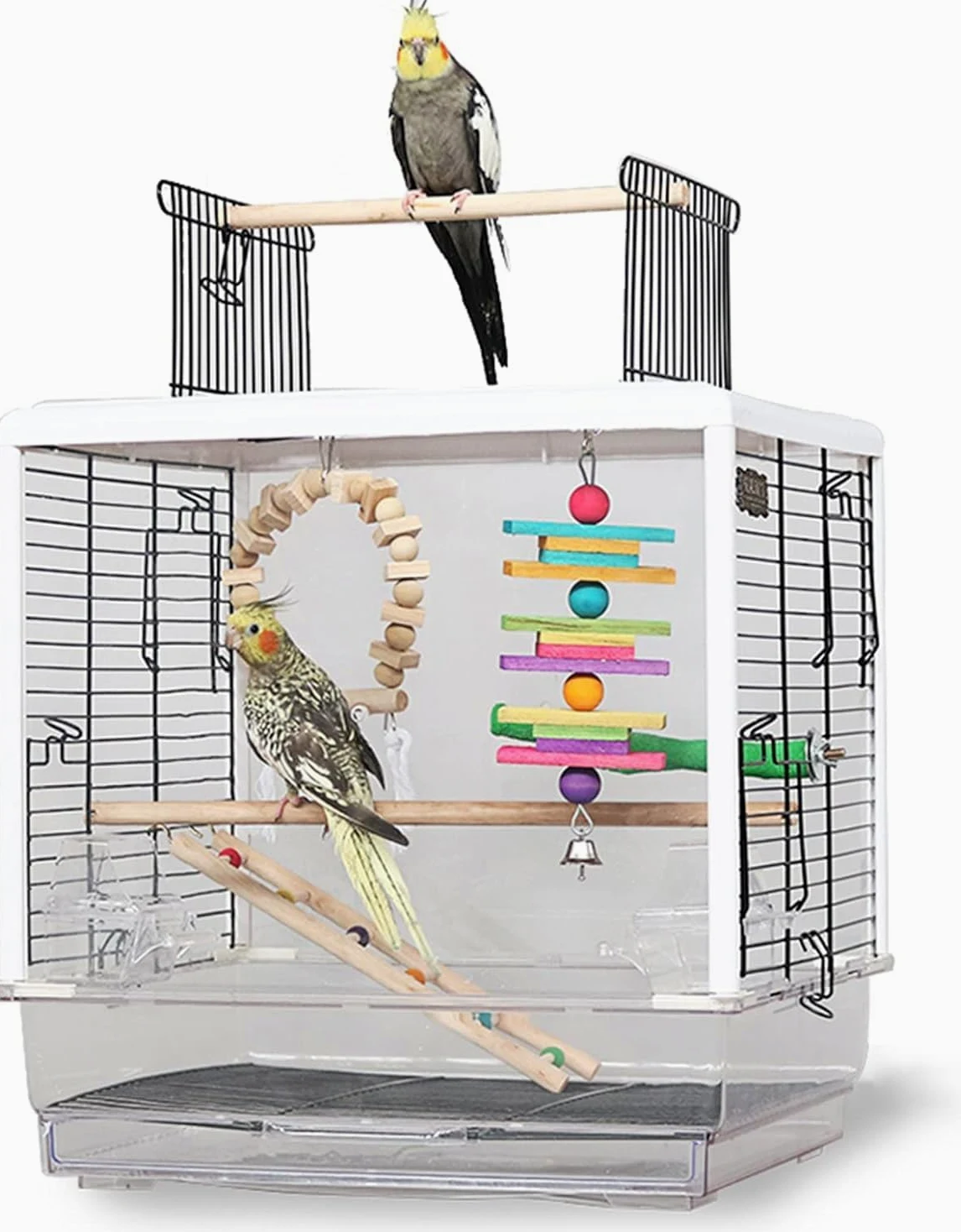 Jaula para Pájaros,Jaula Pájaros,Jaula de pájaros, Jaula for pájaros de Metal Resistente a la oxidación con Escalera en el Techo y Bandeja Inferior for cacatúas, periquitos, agapornis