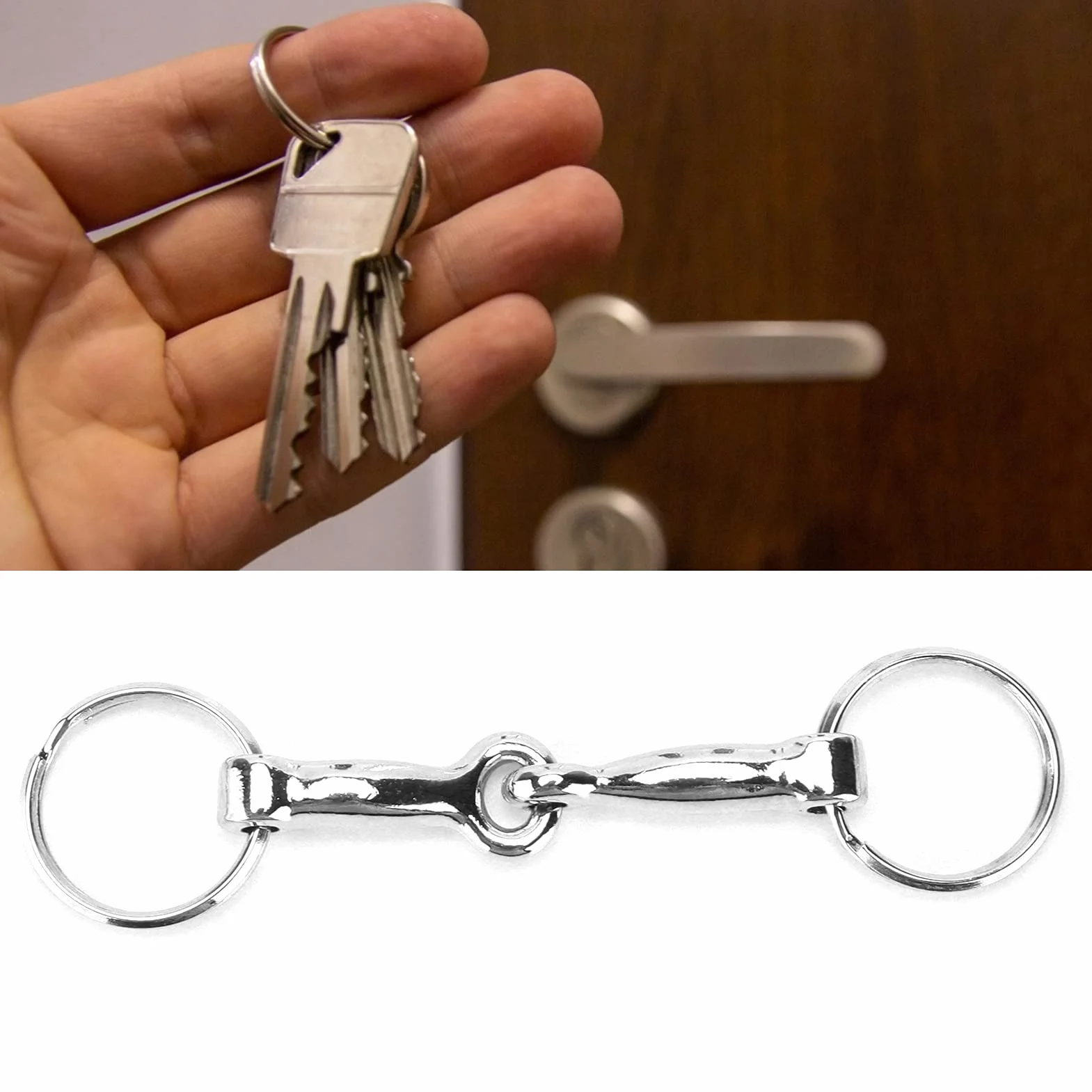 Llavero de Pedacitos de Filete de Caballo, Llavero de Pedacito Pelham de Aleación de Zinc, Conector único, Nudo de Llave de Pedacito de Caballo, Llavero Redondo Duradero para Amantes de los Caballos
