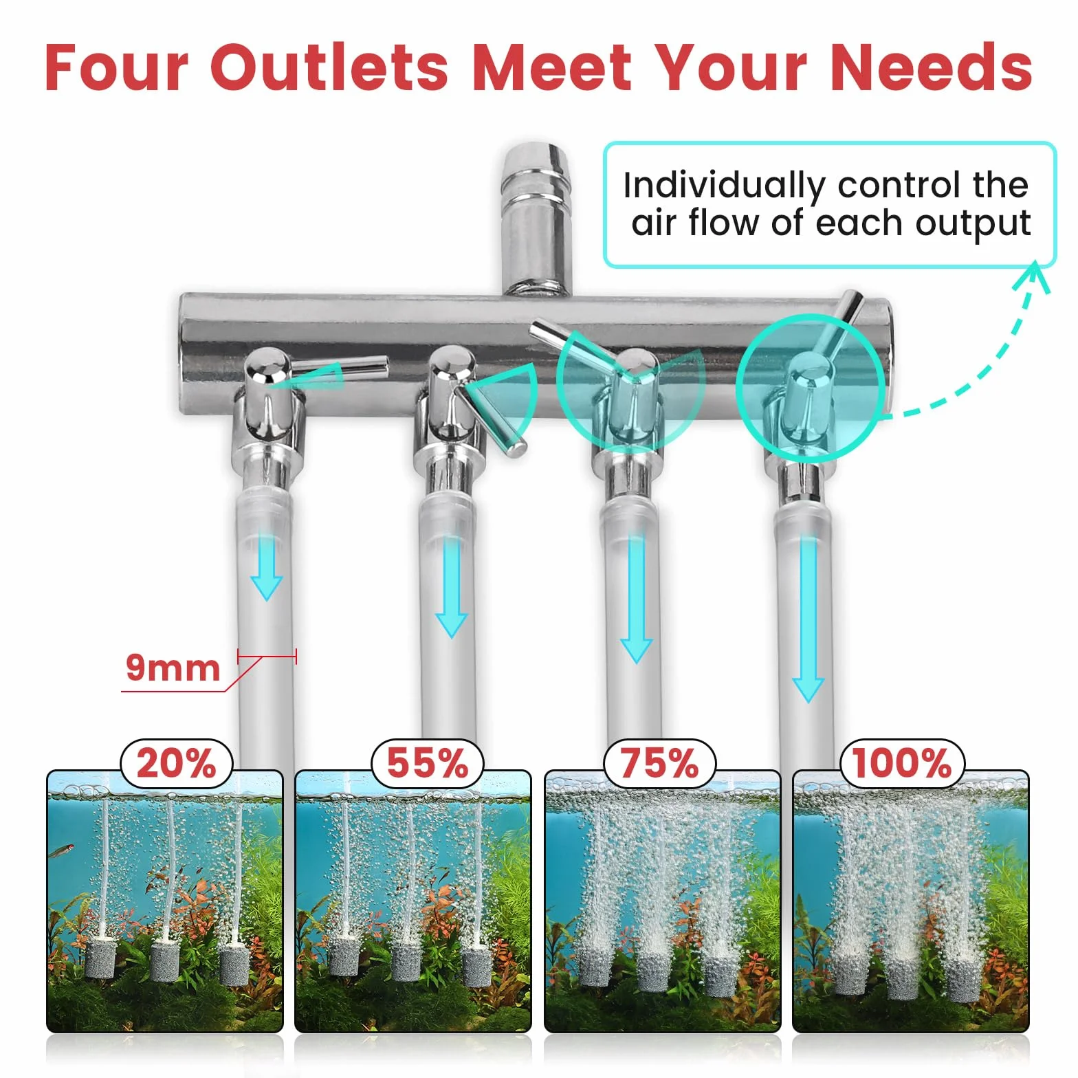 Hygger Ossigenatore per Acquario,15W Regulable Bomba Aire Acuario con 4 Outlets para Acuario, 1325 LPH Fish Tank Air Pump Up to 3800L Aquariums