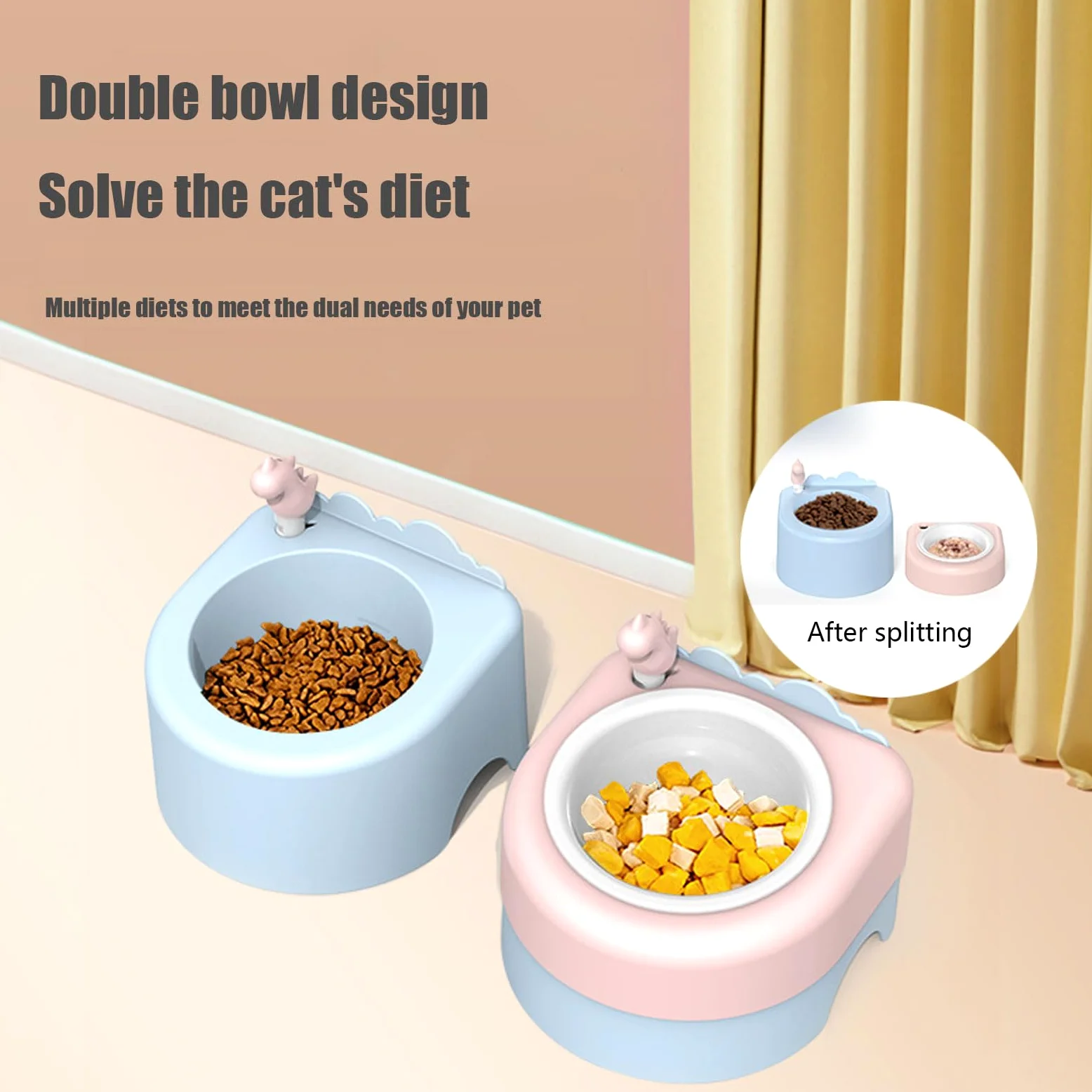 Comedero de cerámica for Gatos y Perros pequeños, Color Amarillo. Protege la Columna Vertebral
