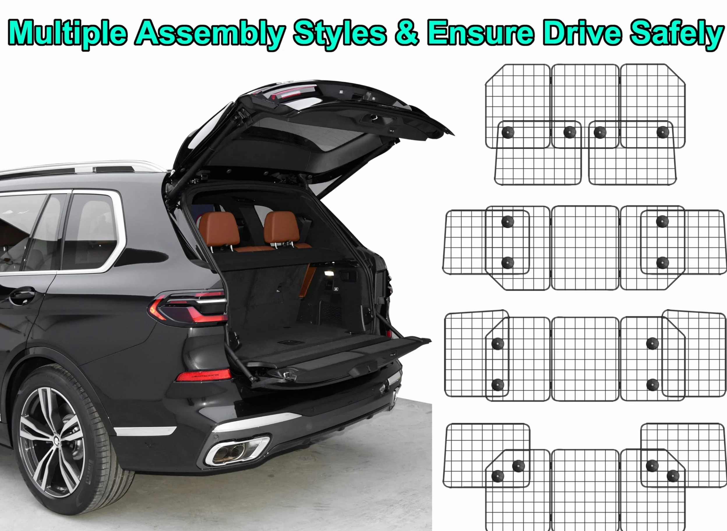 CASIMR - Barrera de Coche para Perros, SUV, vehículos, Camiones, Coches, Divisor Ajustable para Mascotas, Zona de Carga Universal, diseño Plegable para un fácil Almacenamiento, barreras de