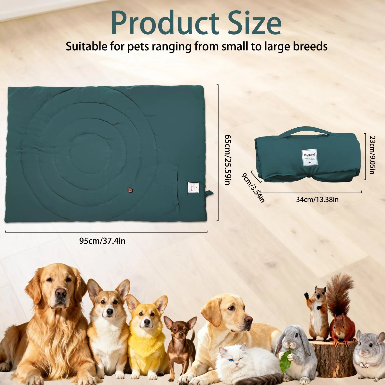 Colchoneta Plegable para Perros, 95 x 65 cm Lavable Impermeable Cama para Perros Grande y Mediana Cojín portátil para Perro y Gatos Manta de Viaje para Mascotas Colchón Multifunción (verde)
