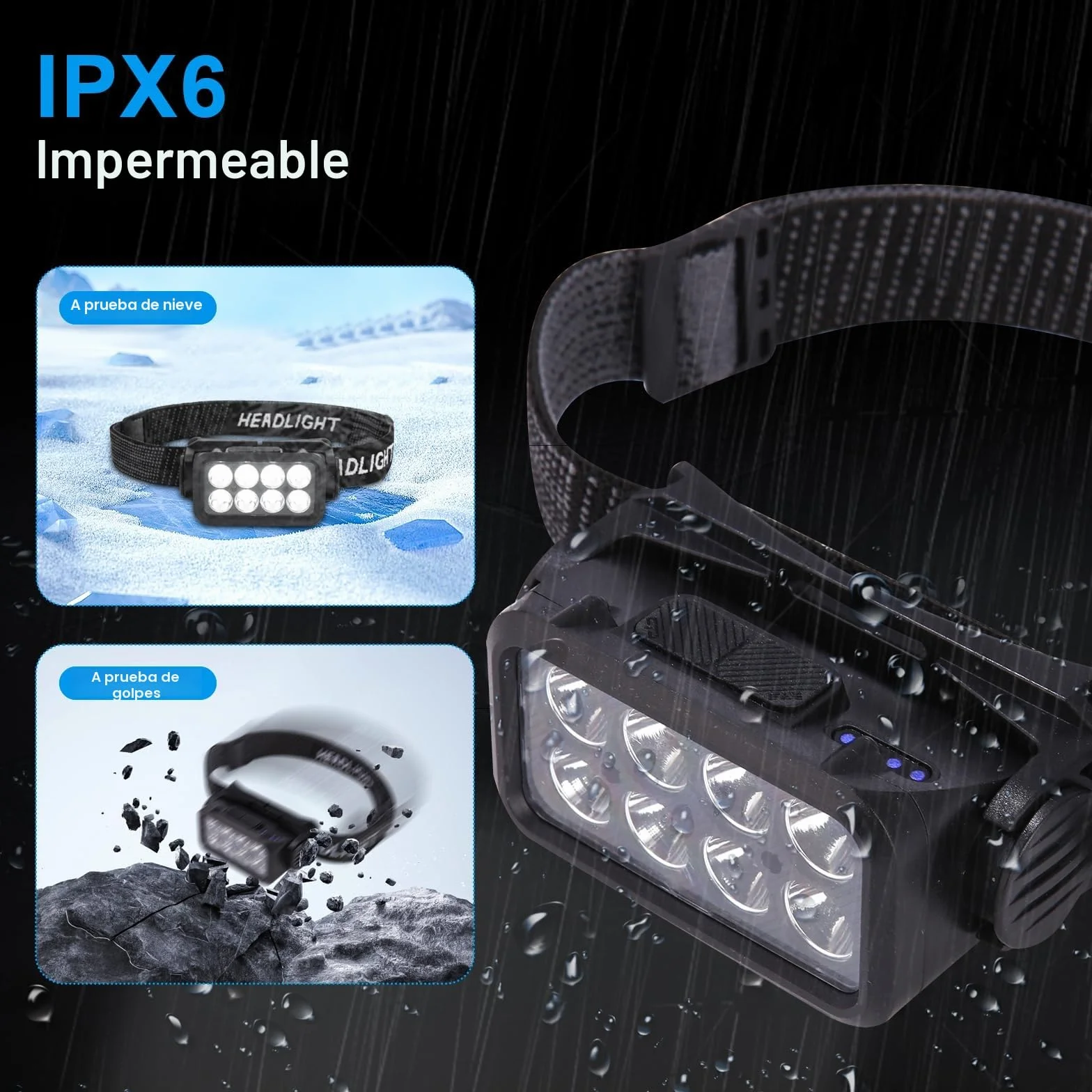 Linternas frontales LED recargables 2500 lúmenes IPX6 Impermeables Paquete de 2