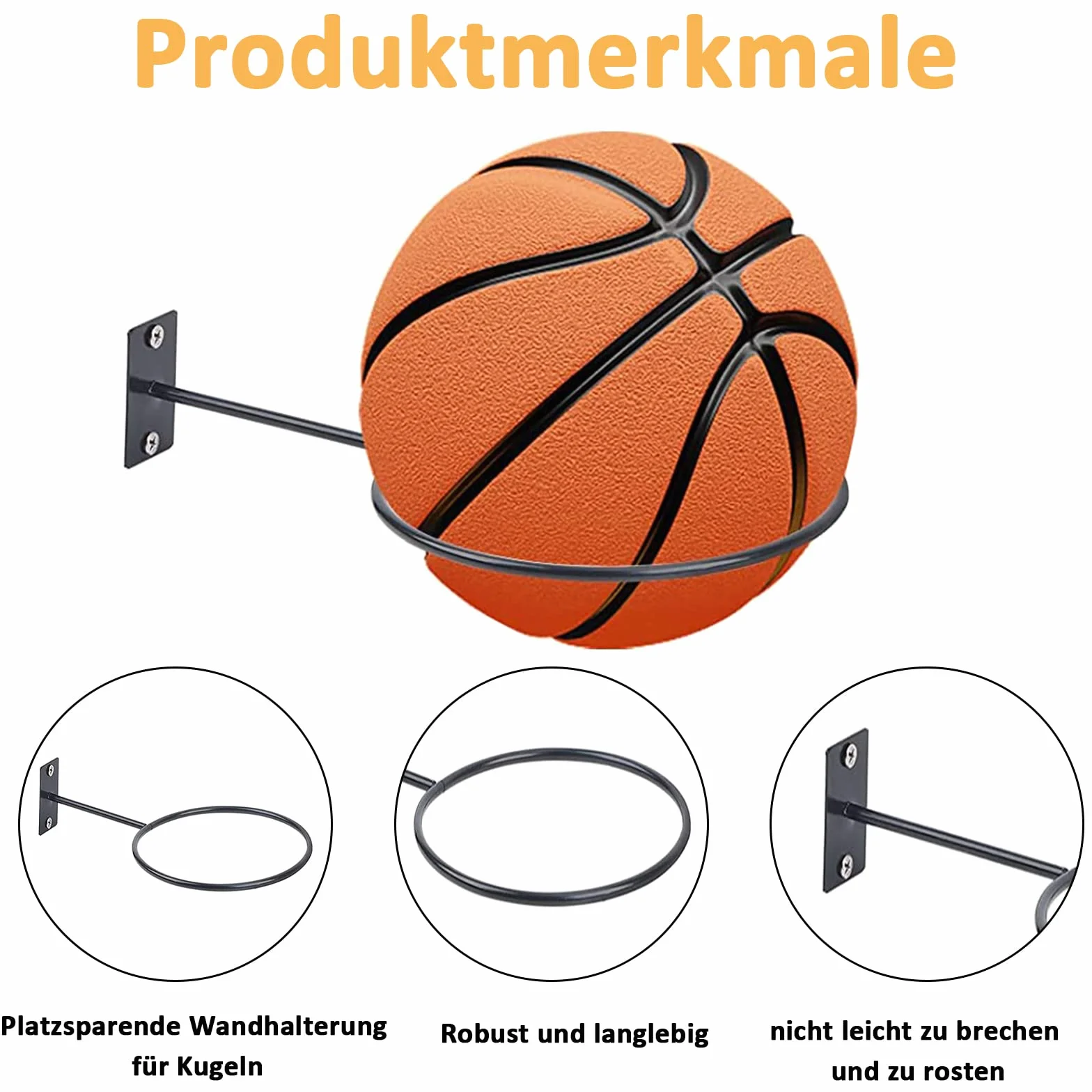Soporte de Pared para Pelotas Metal 8 Piezas con Tornillos y Tubos Negro Baloncesto Fútbol Rugby