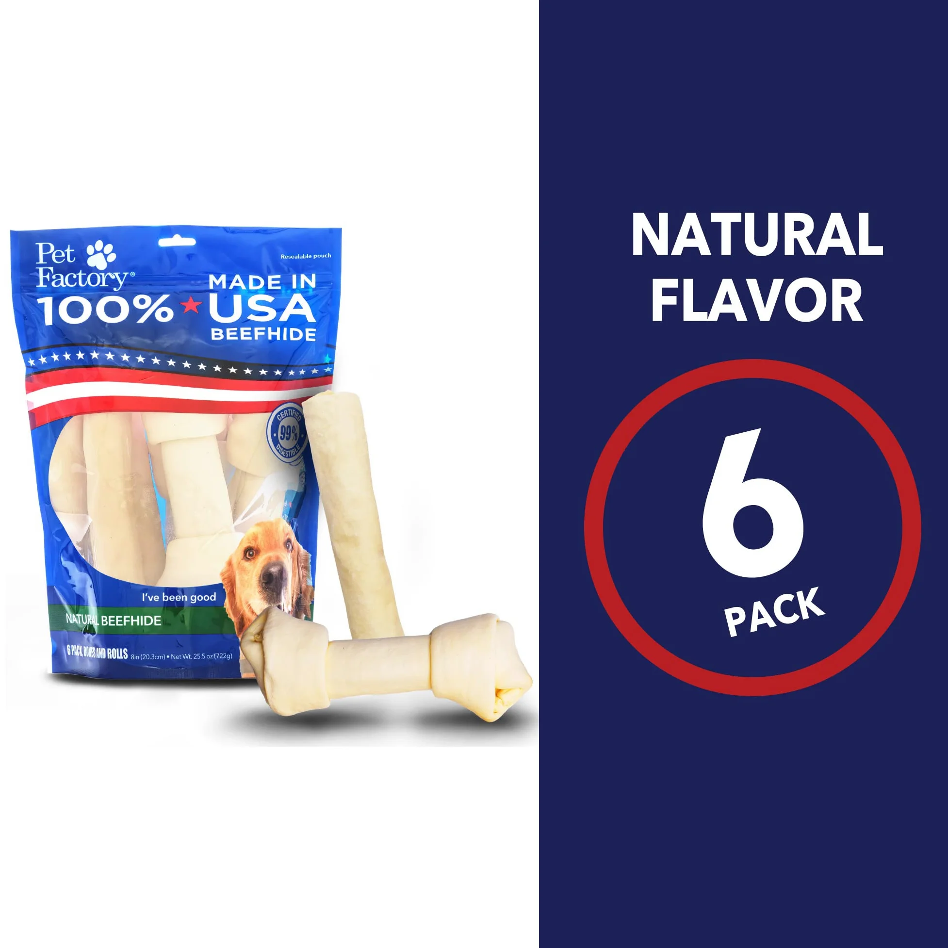 Huoxig Pet Factory 78206 - Huesos masticables para Perros (20,3-22,8 cm, Piel cruda, 6 Unidades)