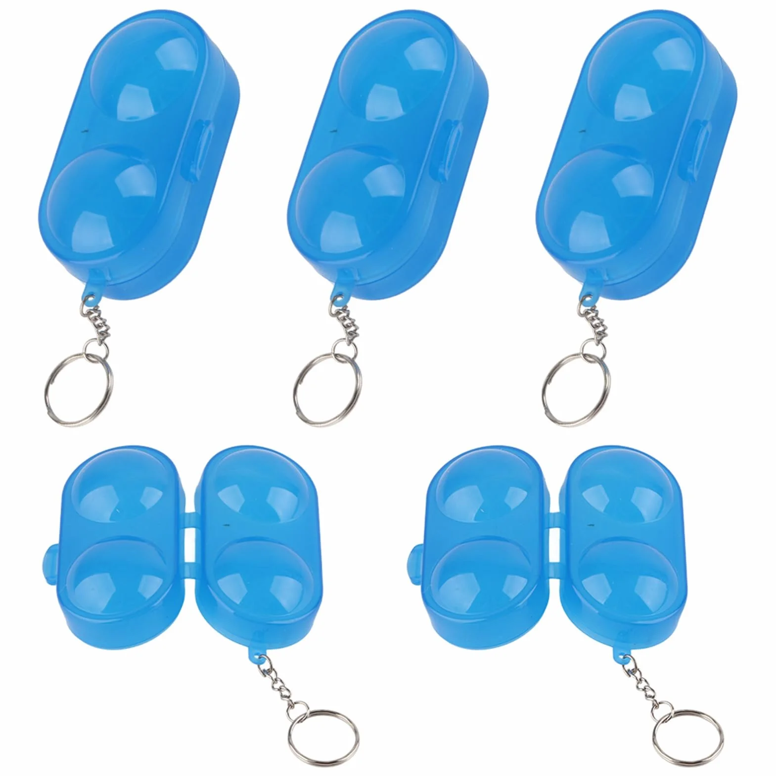 Caja de almacenamiento de pelotas de tenis de mesa portátil de plástico con cadena 5 piezas Azul transparente