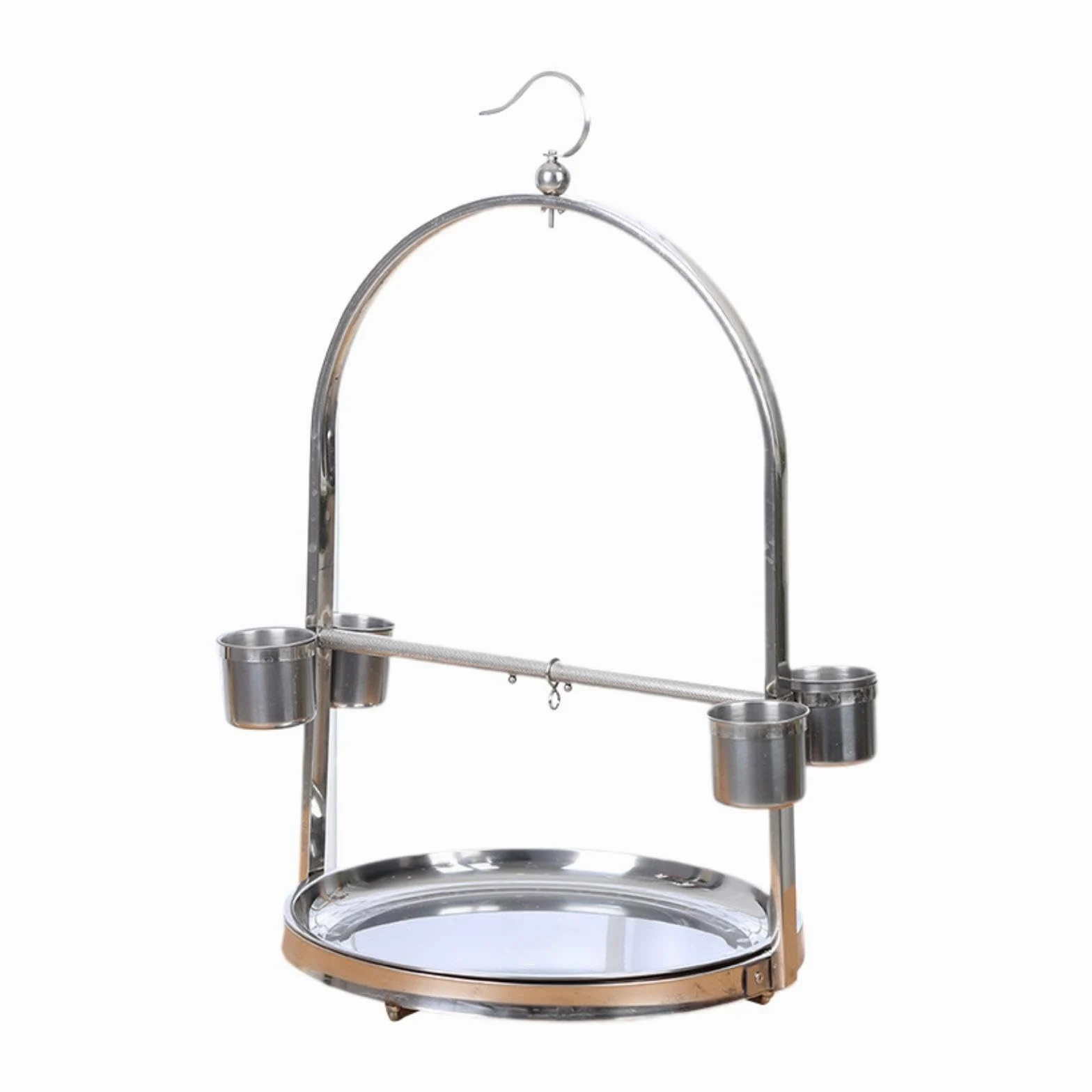 IOIUSKKU Jaula para pájaros, Juguetes, Gimnasio, Plataforma, Estante, comedero, sesiones de Entrenamiento para pájaros, Bandeja de Acero Inoxidable de fácil, Plata, 36x60 centímetros