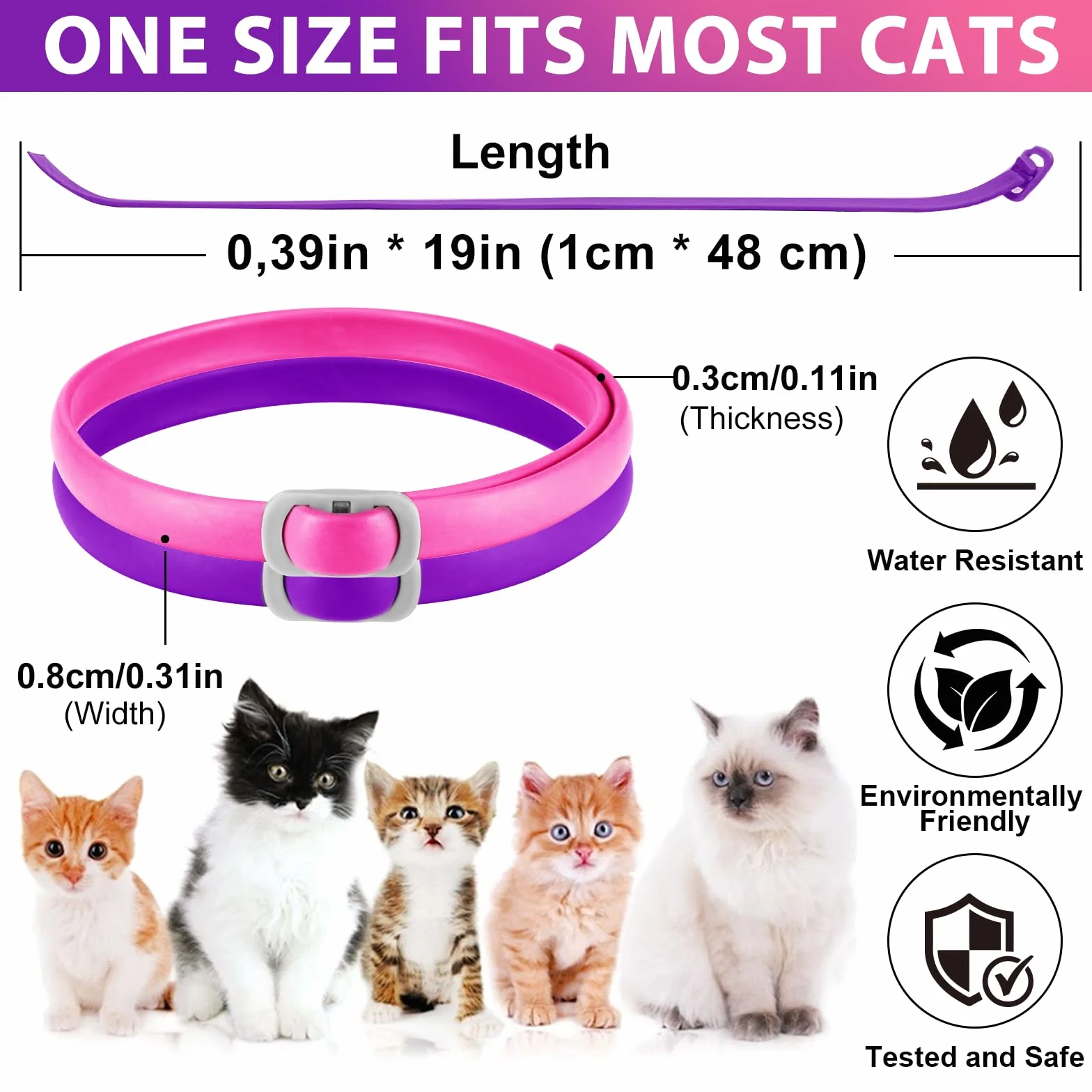 Collar Antipulgas para Gatos,Seguro y Eficaz para el Control de Pulgas y Garrapatas,Collar Antipulgas y Garrapatas,Ajustable para Todas Razas Tallas,24 Meses de Protección
