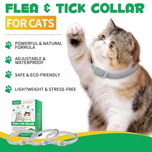 Collar Antipulgas y Garrapatas para Gatos - 4pcs Antiparasitario, Protección 24 Meses, Talla Única, Ajustable e Impermeable