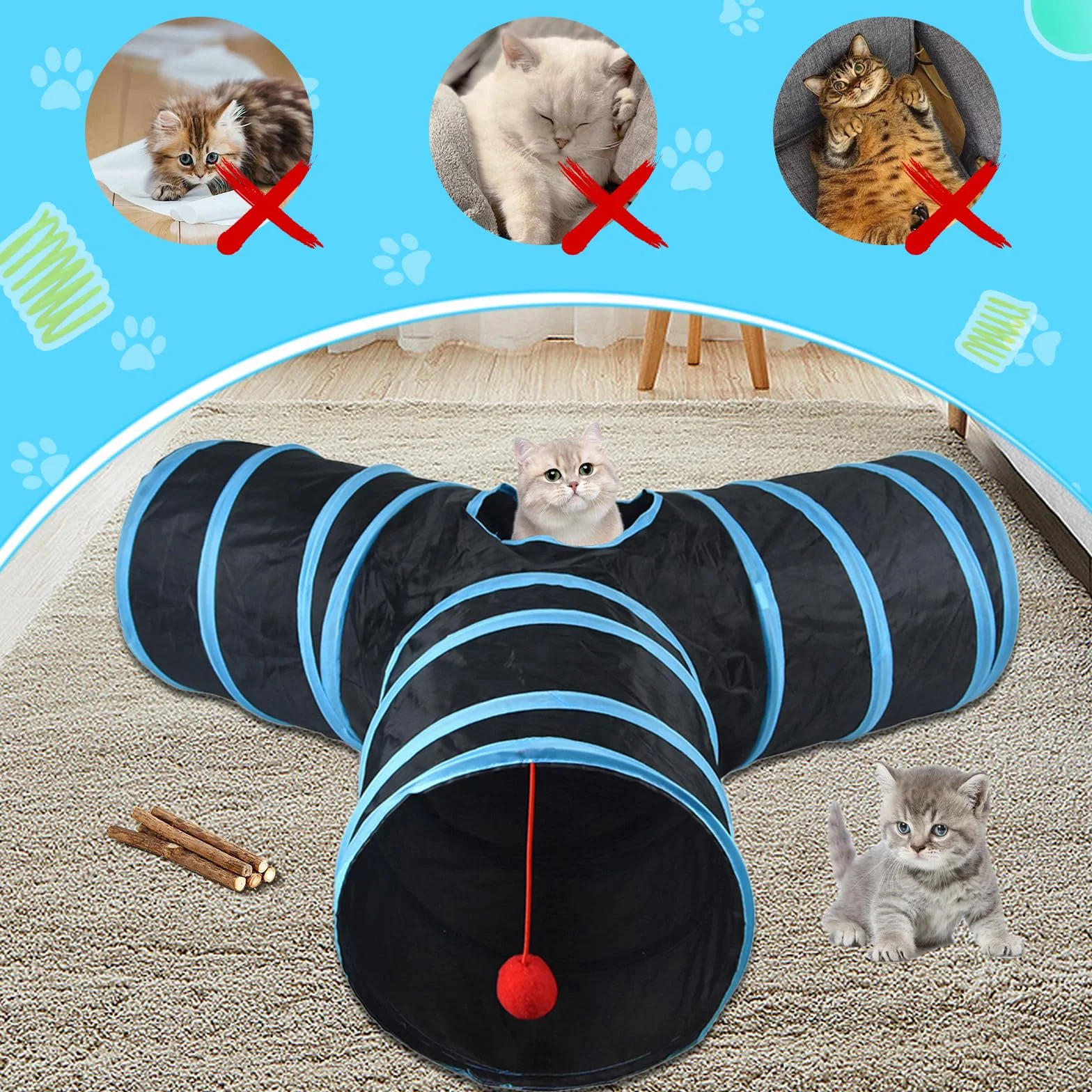 Juguetes para Gatos, 38 Piezas Set, Palo de Gato Divertido, Ratones, Hierba Gatera, Peces, Tumbler, Bolas y Campanas