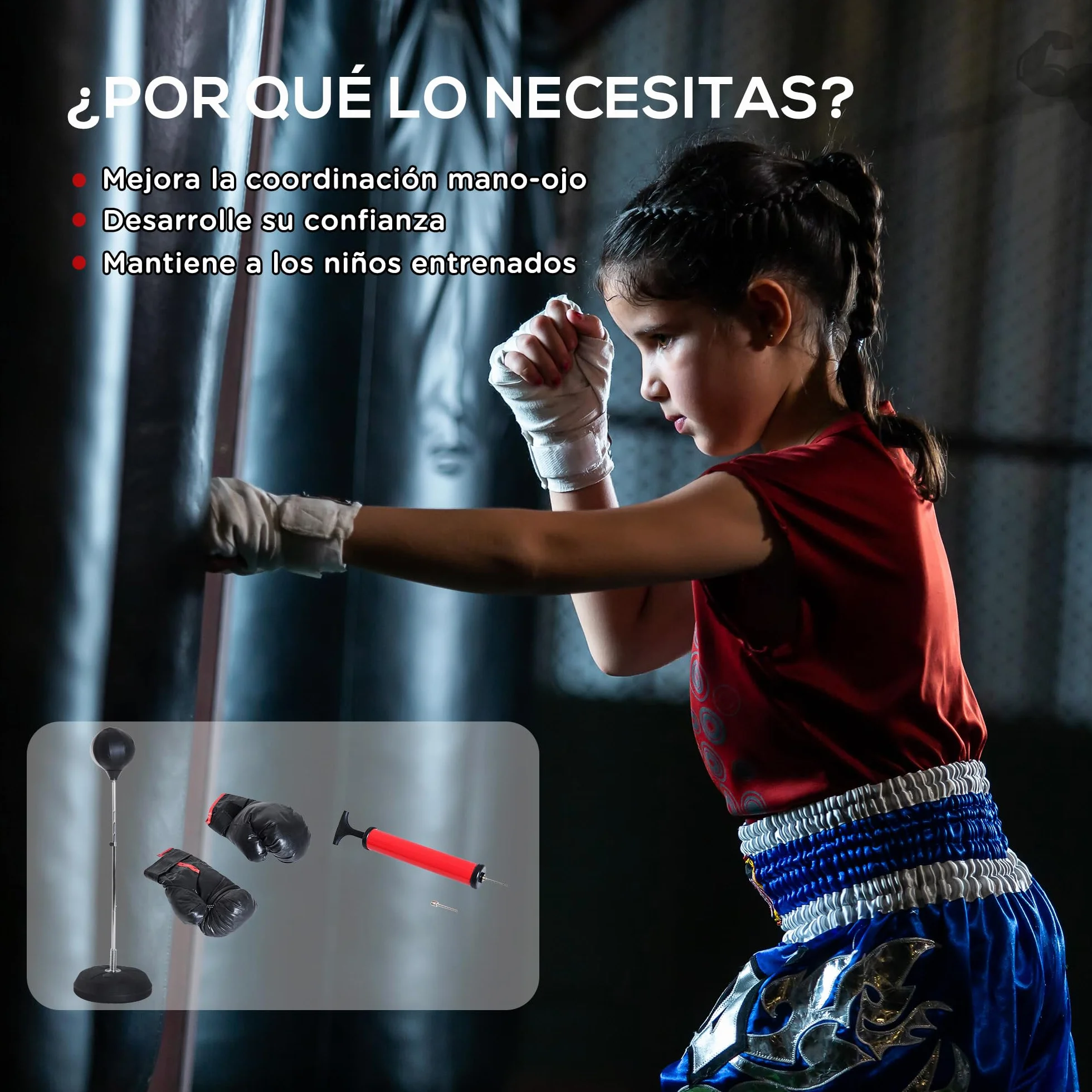 HOMCOM Saco de Boxeo de Pie Punching Ball Altura Ajustable 126-144 cm Base Rellenable Guantes Boxeo Adultos