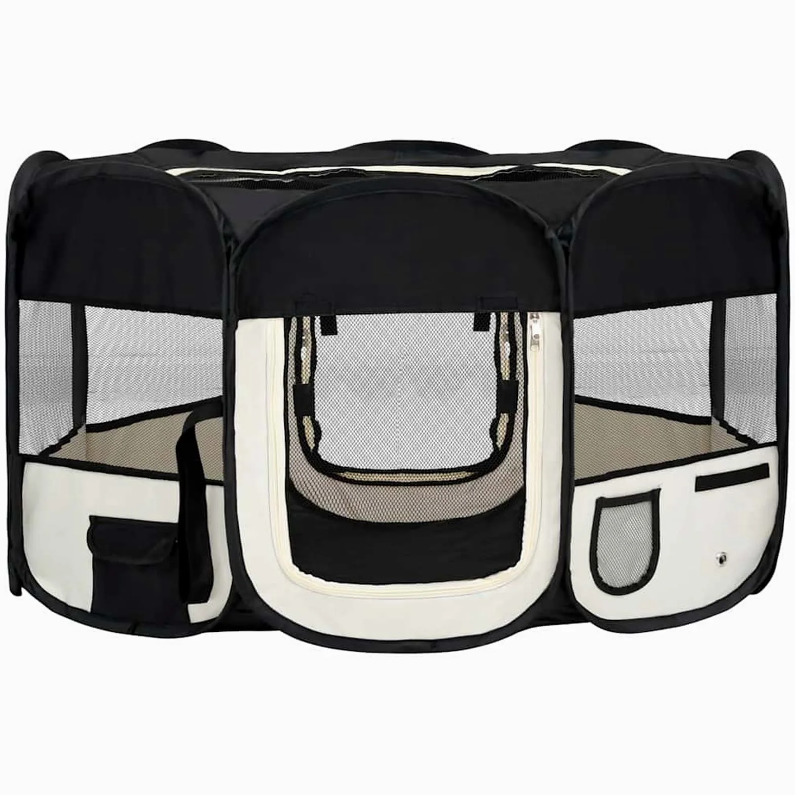 Fasba Parque Plegable para Perros - Entrenamiento y Juegos, 145x145x61 cm, Negro y Crema, Poliéster y Acero, Incluye Bolsa de Transporte Modelo FCLRZJ-171008ES
