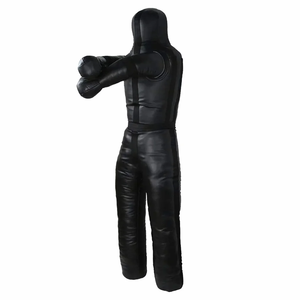 Muñeco de Boxeo de Pie para Adultos 180 cm Aoneky Grappling Dummy MMA Judo Lucha Negro Piel Sintética