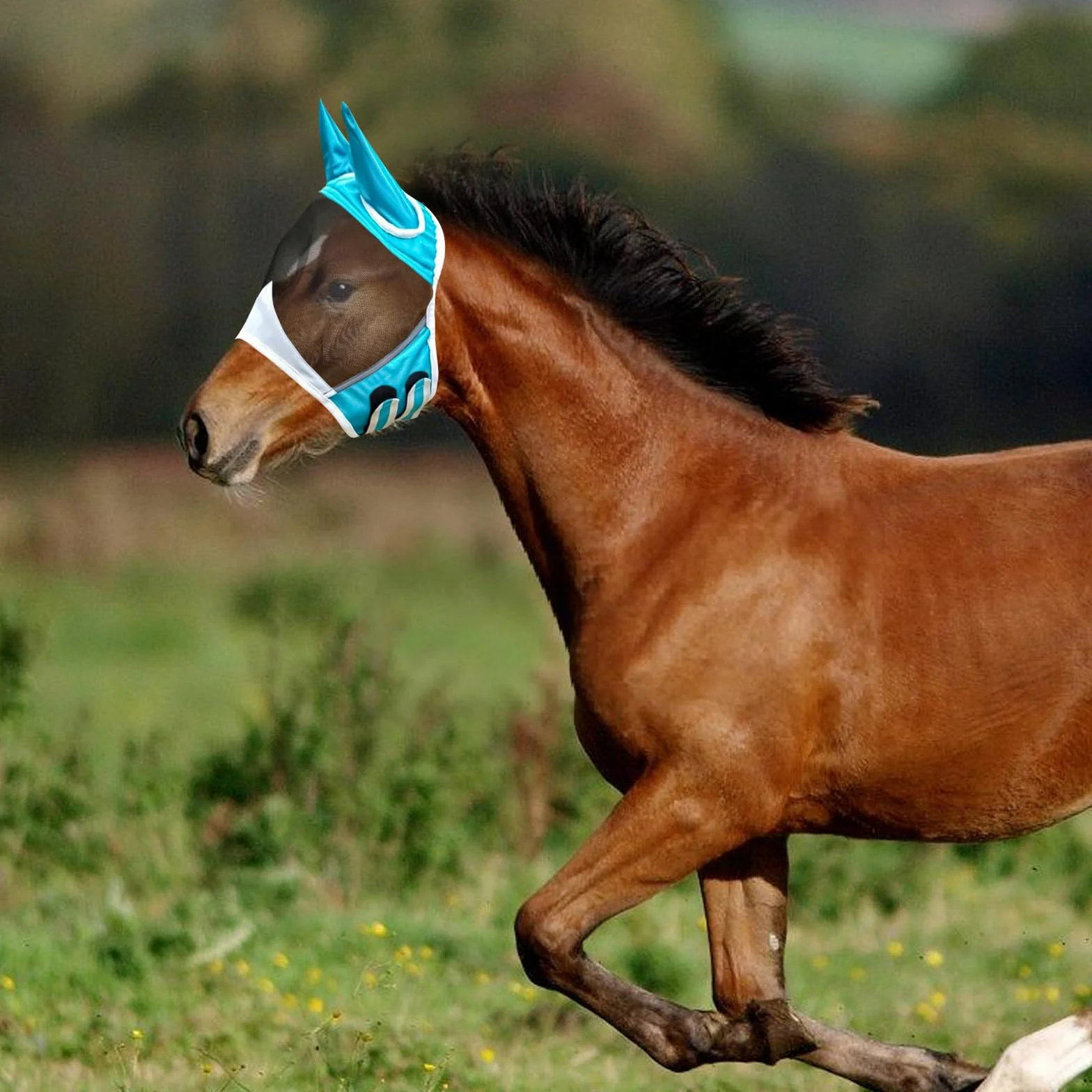 Máscara de mosca para caballo, protección UV con protección para las orejas, máscara de caballo con orejas, protección protectora, malla transpirable
