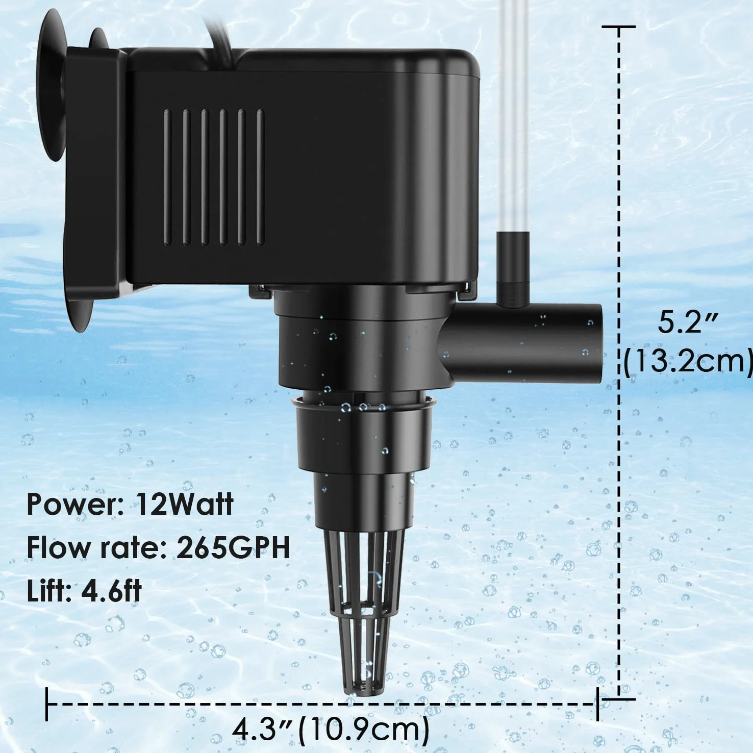 AquaMiracle Bomba de agua circulante 265GPH Powerhead para acuarios con características de aireación