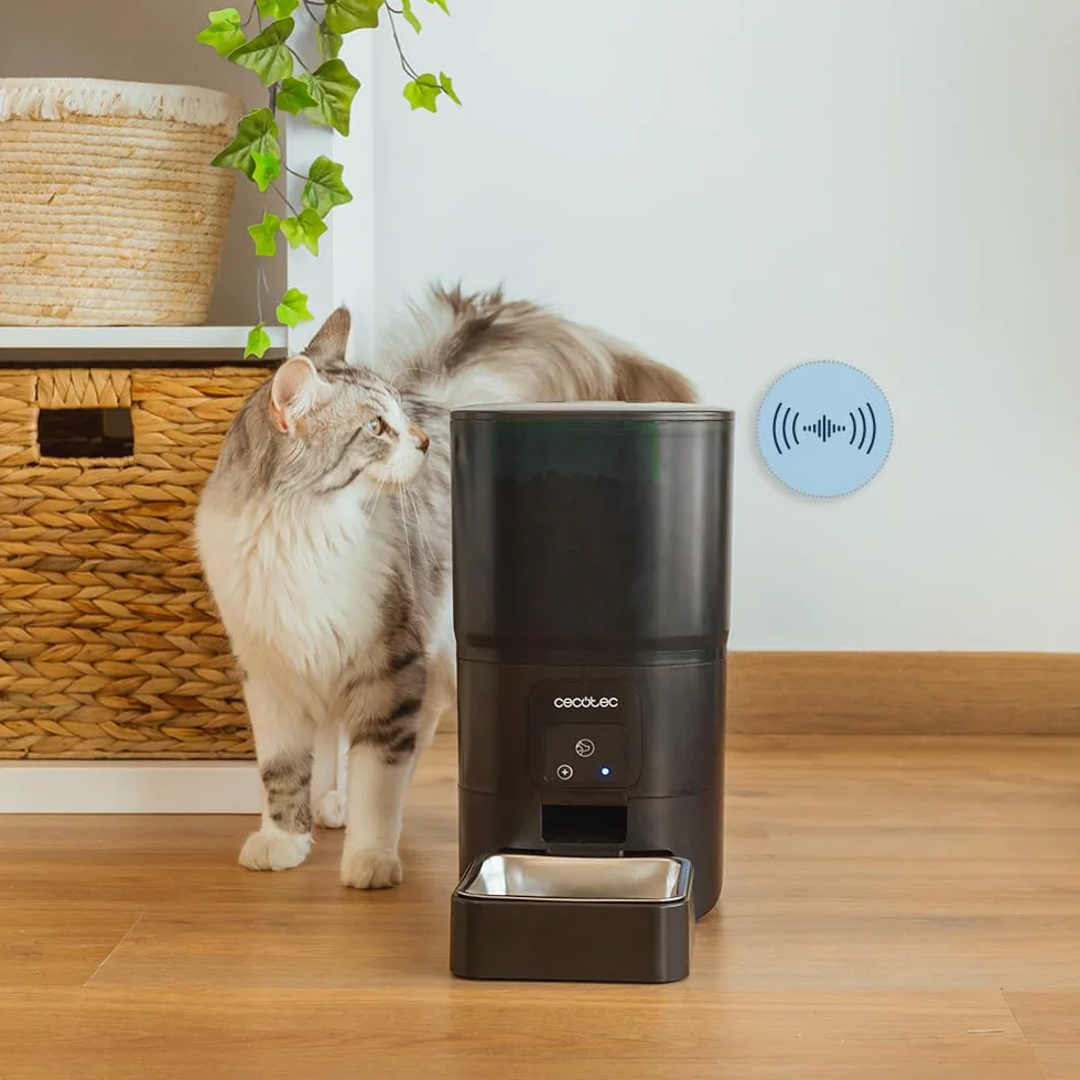 Cecotec Comedero Dispensador Automático para Mascotas con Control WiFi Pumba 6000 Purrfect Meal Smart. 6 litros de Capacidad, Control de Porciones, Comida de hasta 10mm, Cuenco de Acero INOX