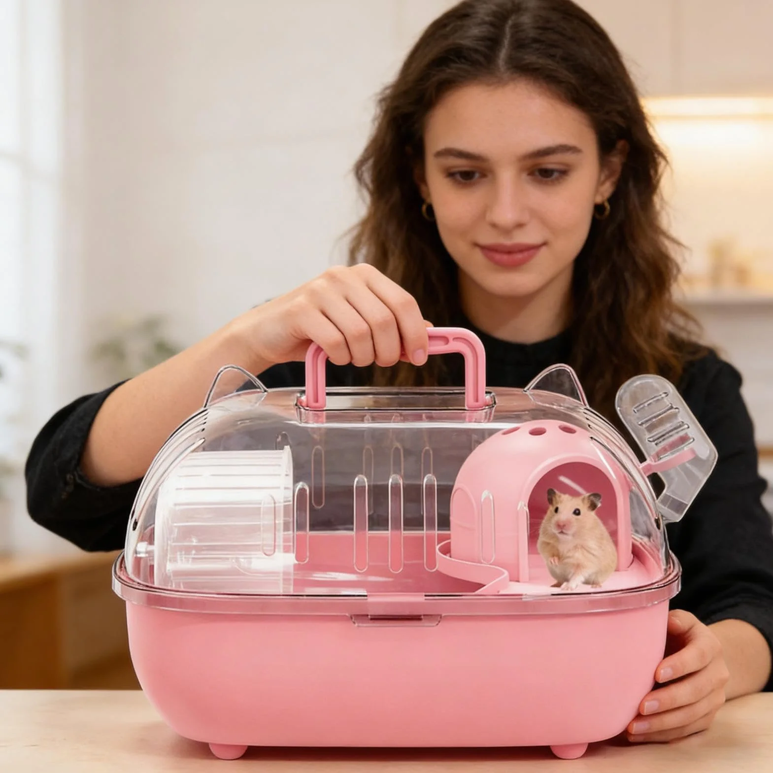De Transporte Hámster – Jaula Viaje con Tapa Transparente, Ventilación Segura | Portador Compacto para Roedores Reptiles, Hamsters Conejos Lagartos, Excursión Picnic Corta Duración, Cómodo Liger