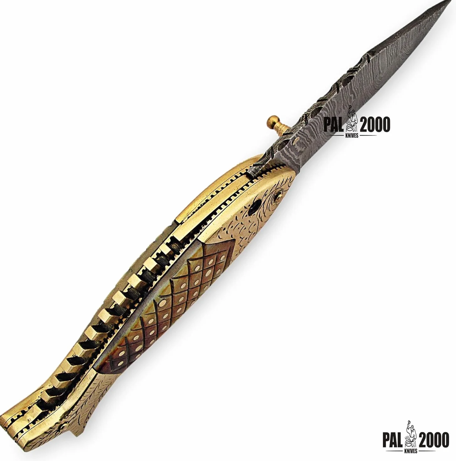 PAL 2000 KNIVES cuchillos de acero de damasco con funda de cuero