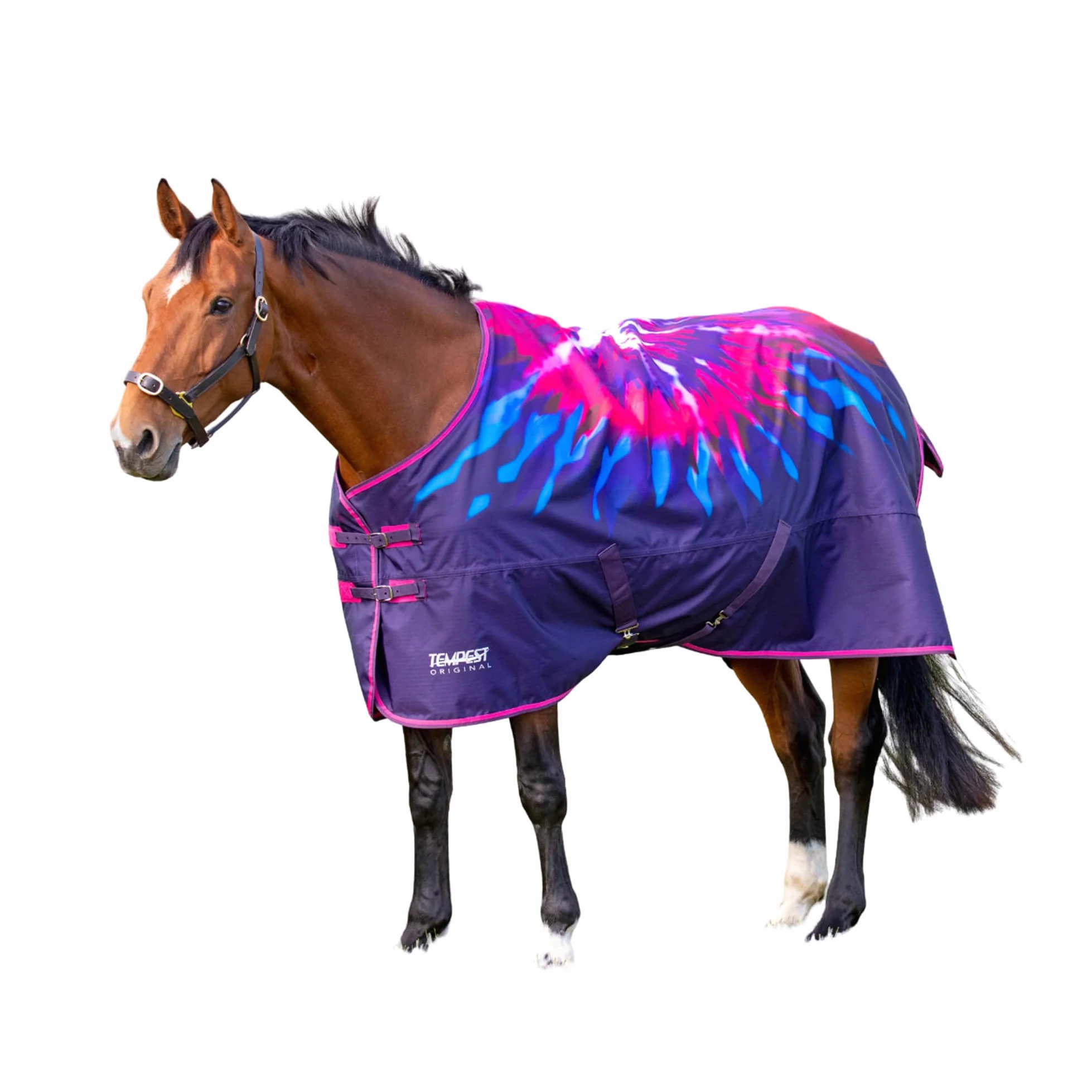 Tempest - Manta de Caballos para Ejercicio Original Diseño Teñida con Nudos (5' 3) (Marino, Rosa)