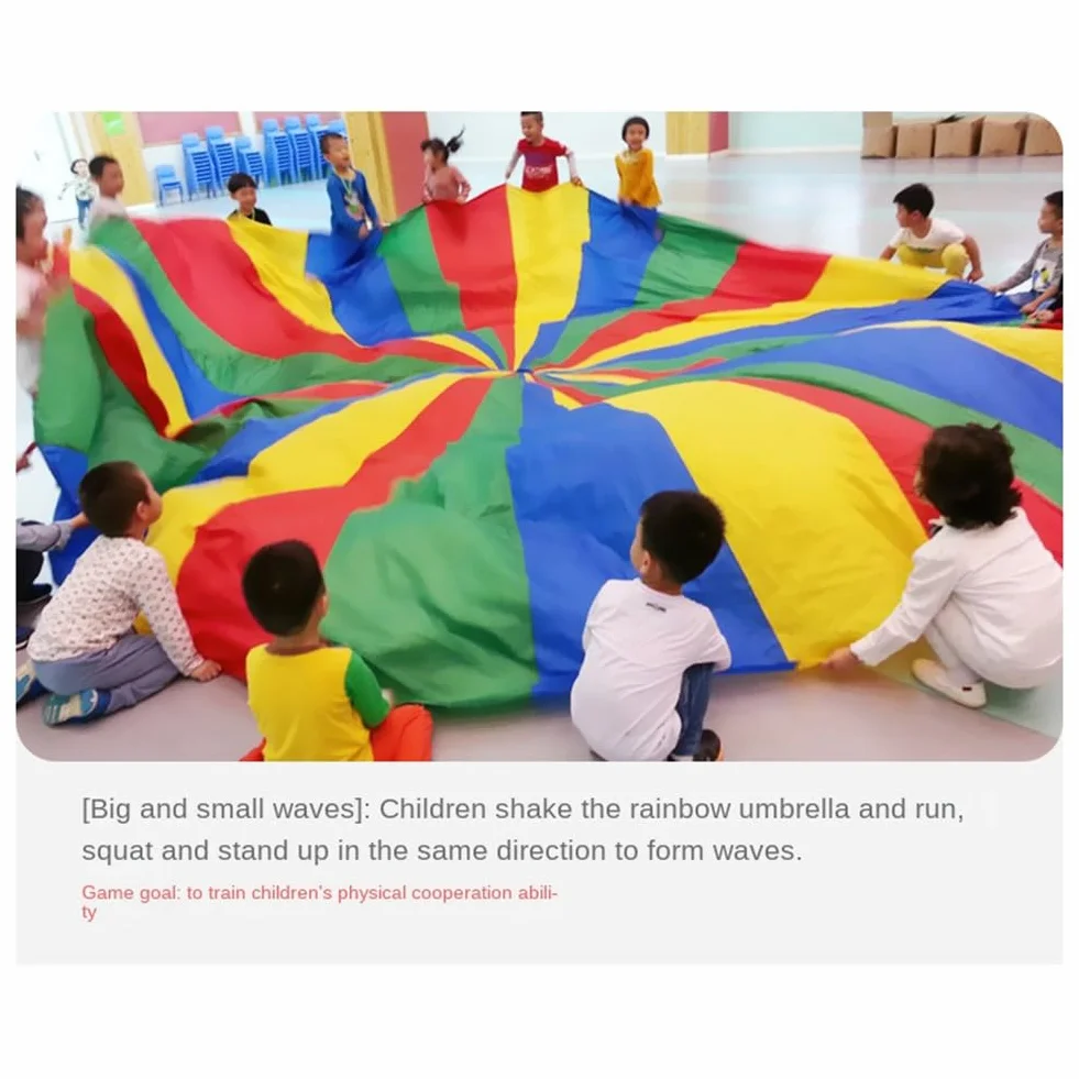 Juego de Paracaídas para Niños de 3 Metros, Tela de Iris, Tapete de Fiesta Colorido con Asas
