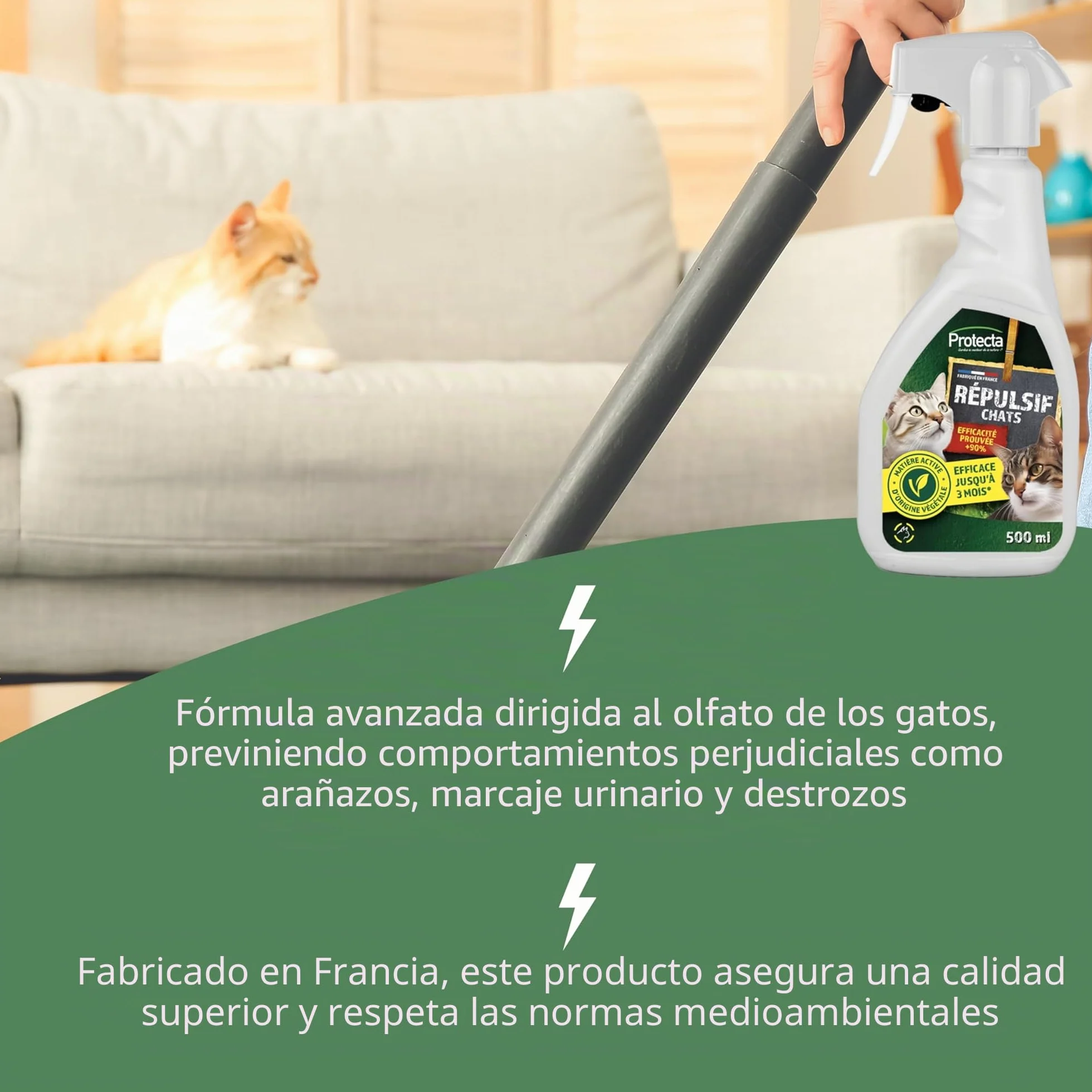 Repelente de Gatos para Interior y Exterior, Spray Antiarañazos y Marcado Urinario, 500ml – Protección Eficaz para Muebles y Jardines
