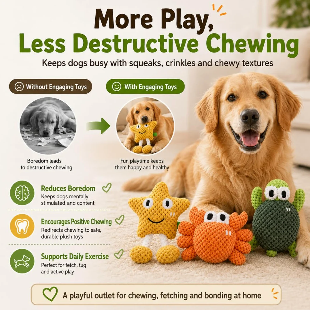 Juguetes con Sonido para Perros, Juego Interactivo de Enriquecimiento y Dentición, Juguetes Masticables Resistentes para Cachorros, Perros Medianos y Grandes, Peluches con Algodón y Sonido Crinkle (G)