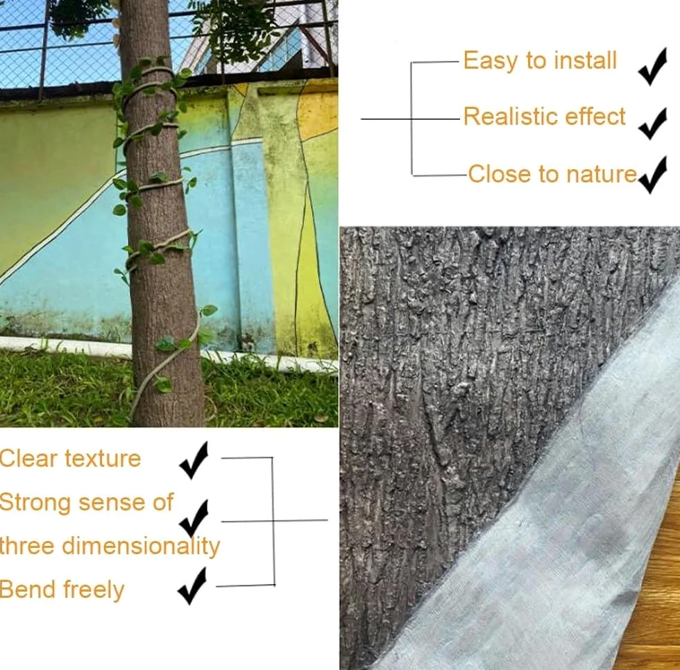 Corteza de árbol artificial duradera para pilares, tuberías, decoración para columnas, paredes, suelos, decoración de árboles, corteza artificial al aire libre, 1 x 2 m