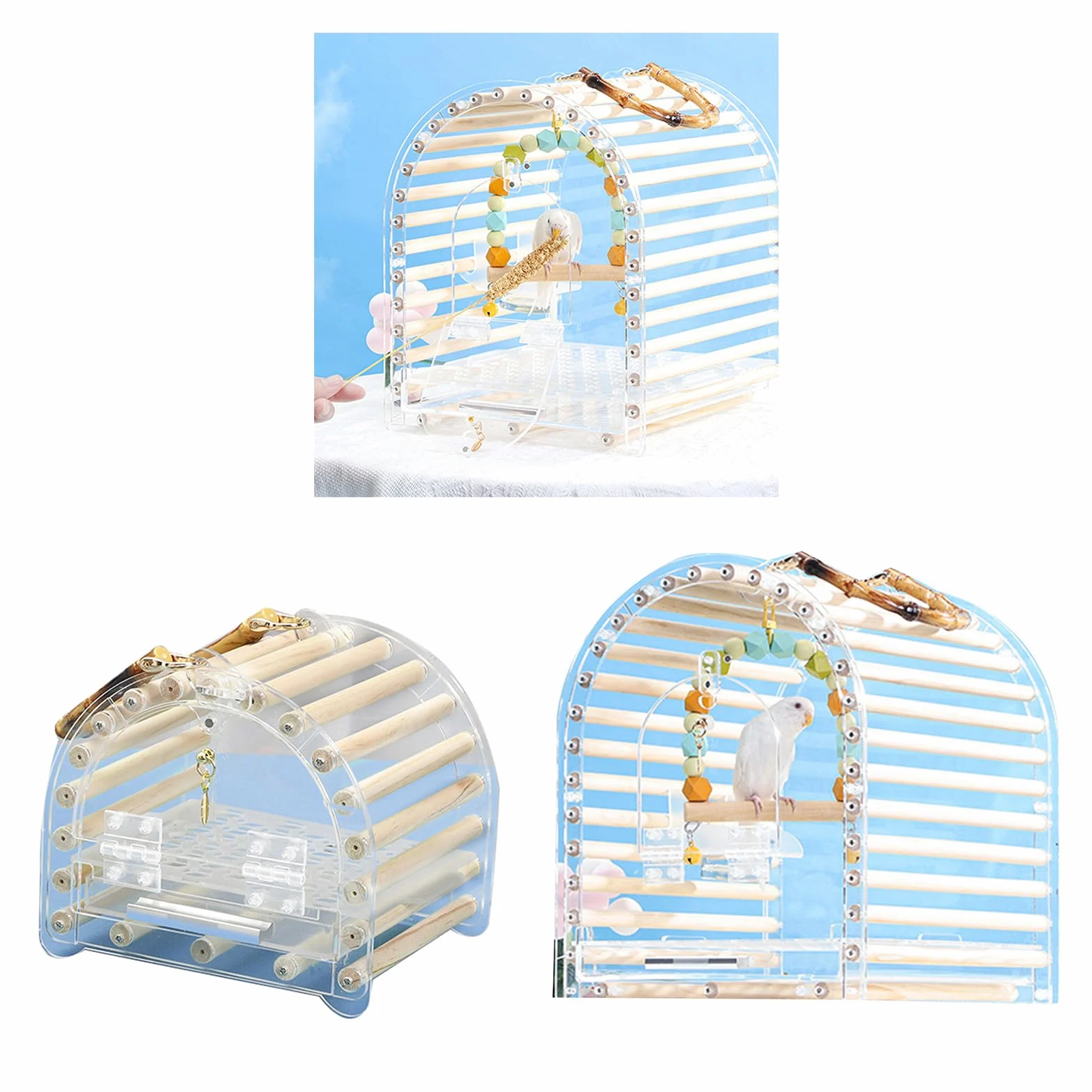 Jaula de viaje de mano para loros pequeños, acrílico transparente para agapornis, caja de transporte portátil para pájaros acrílicos Conure para pájaros ventilados para viajes