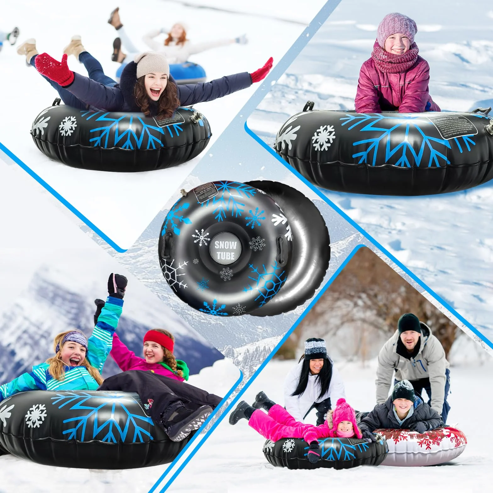 Trineo de Nieve Inflable con Asas de Goma Blanda, Antivuelco, Antifugas, Plegable