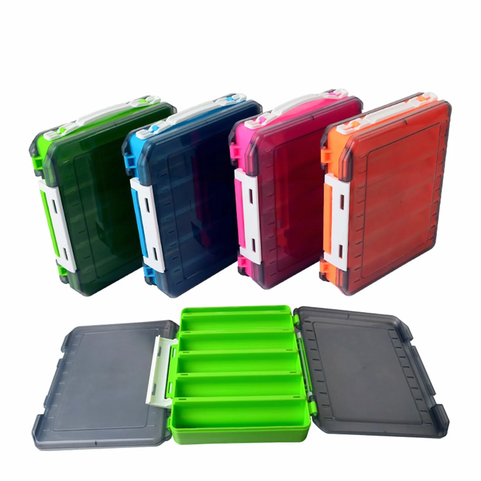 Caja de aparejos de doble cara para transportar señuelos de pesca transparentes, caja de almacenamiento, organizadores de aparejos de pesca, herramienta impermeable