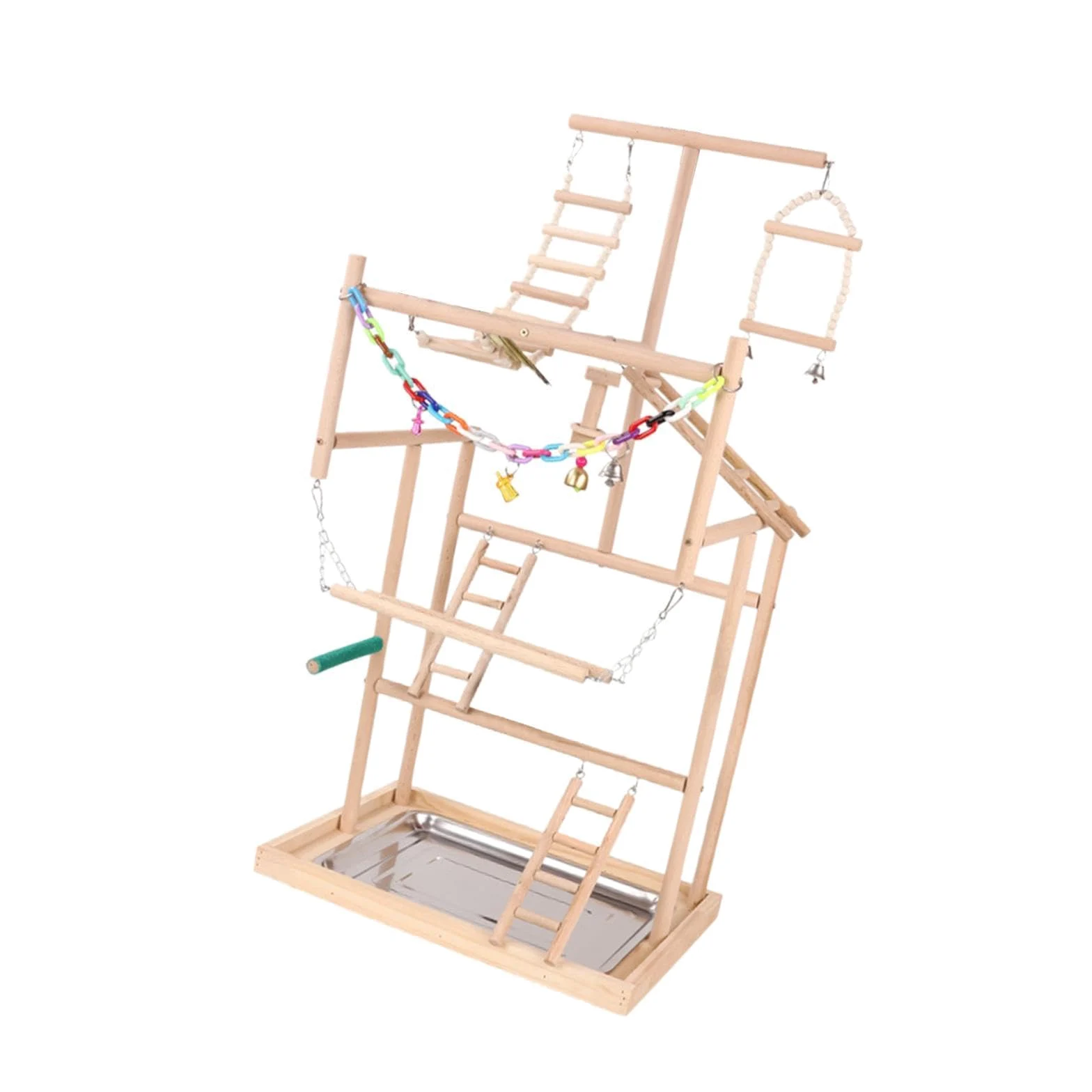 Puesto de para Madera para Loros, Parque Infantil con Juguetes interactivos y escaleras para trepar, Espacio Seguro para Hacer Ejercicio para