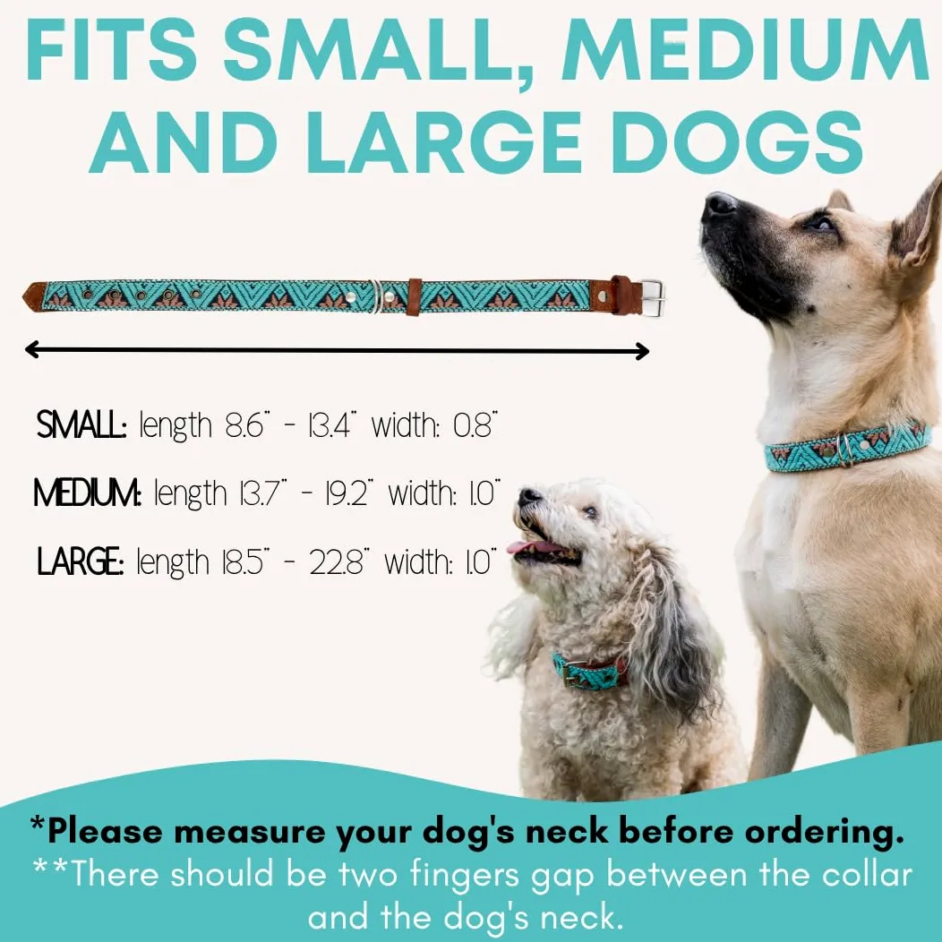 Collar de perro occidental, diseño bordado de cuero para perros pequeños, medianos y grandes y cachorros, azteca y suroeste para niños y niñas, hembras y machos, collar para perros con