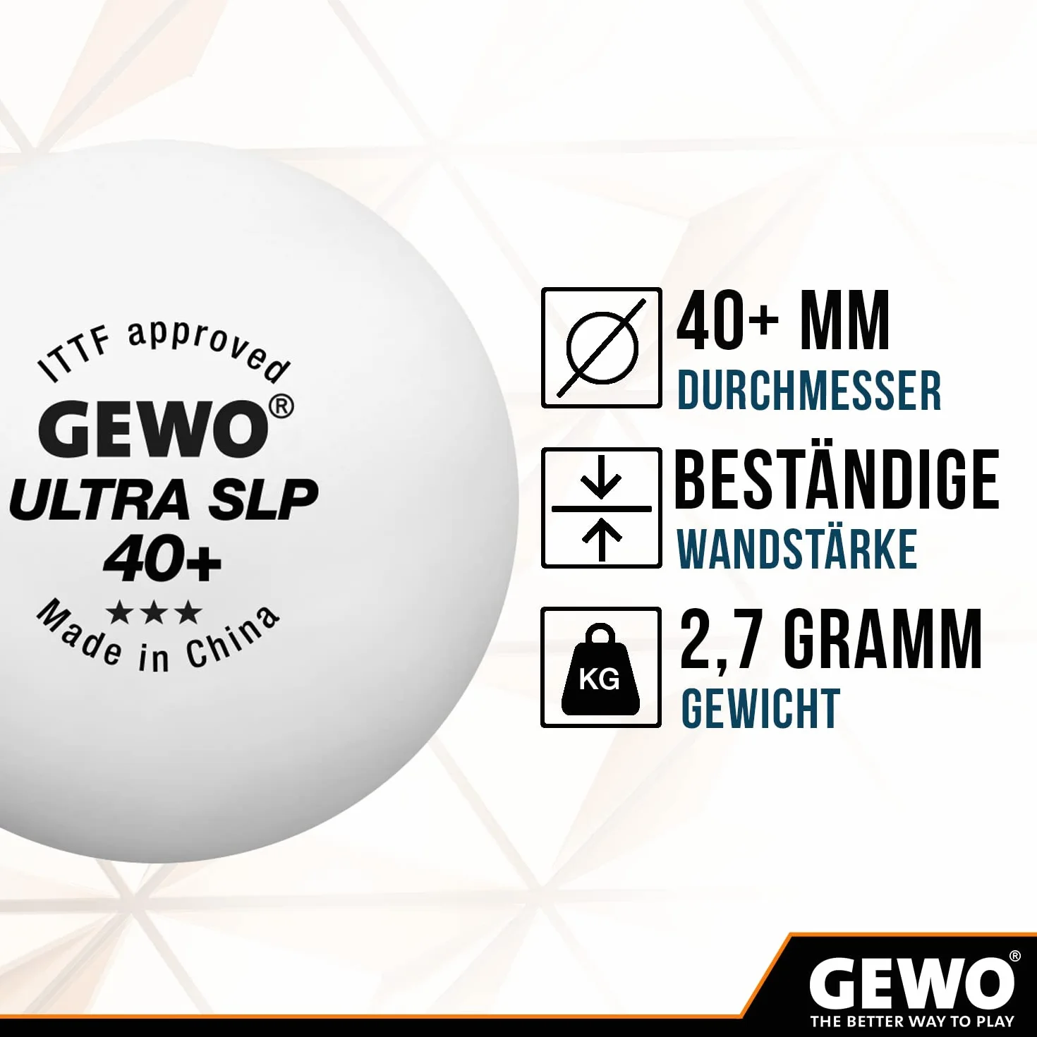 GEWO Tischtennisbälle Ultra SLP 3 Sterne 40+ Plastik ITTF-zertifiziert weiß