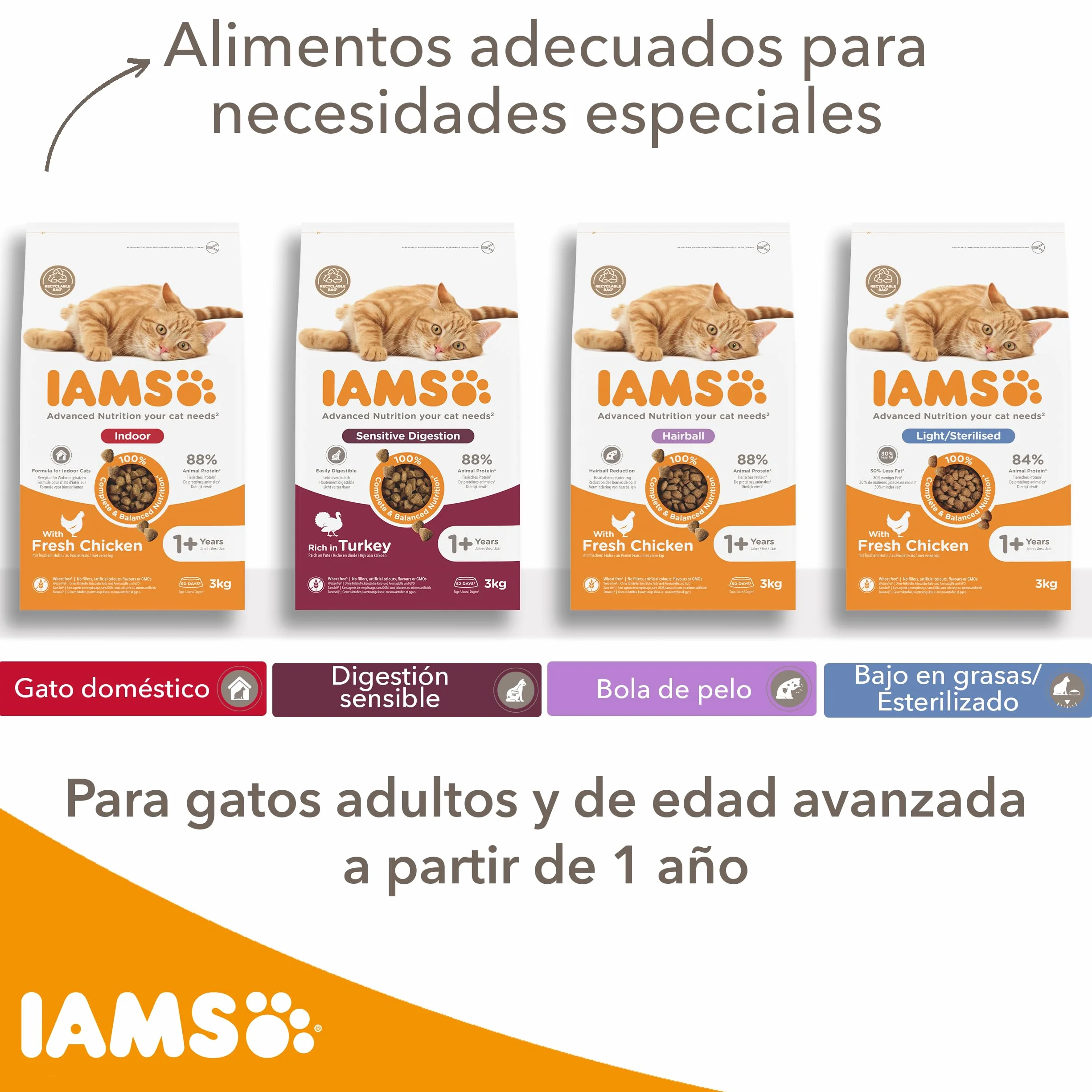 IAMS Alimento seco para gatos esterilizados - comida seca para gatos adultos de más de 1 año con pollo fresco, 3 kg
