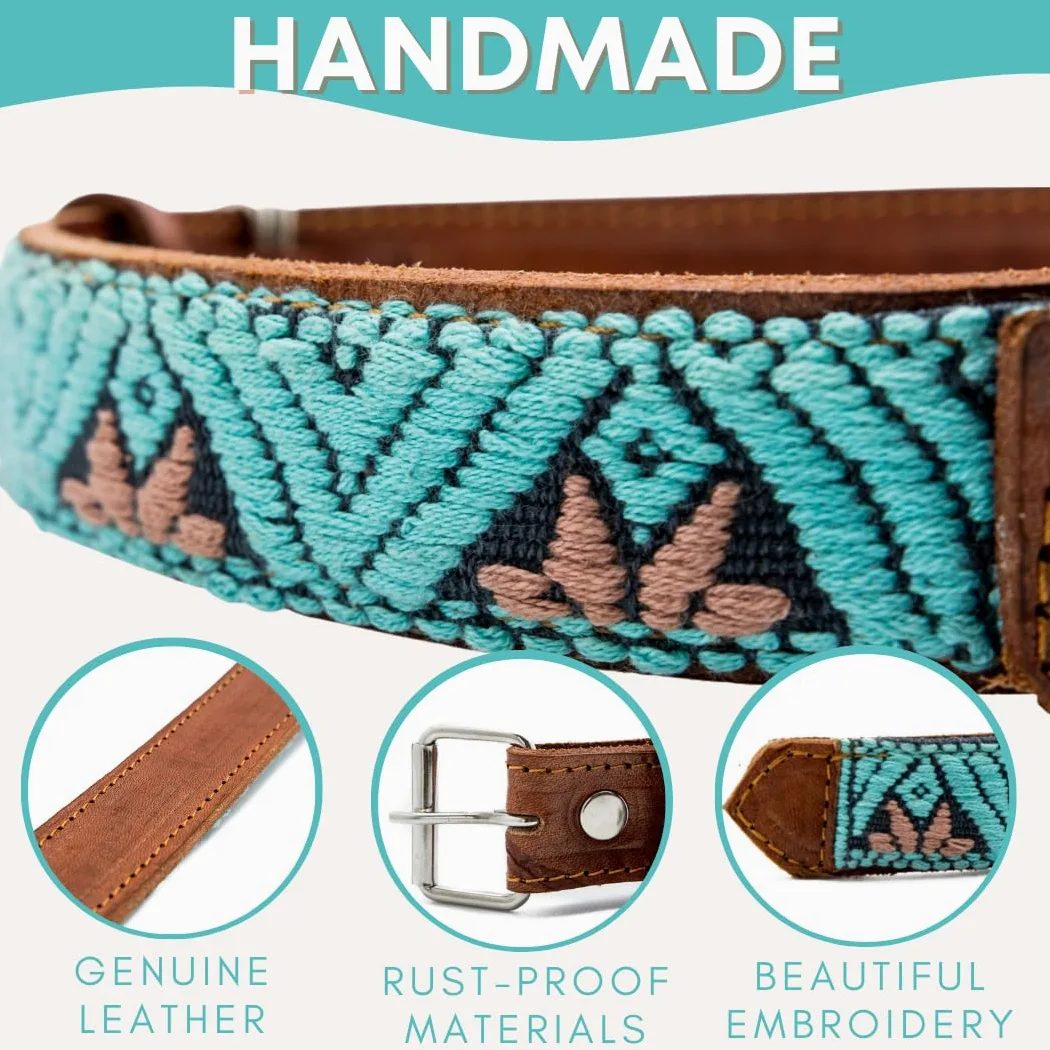 Collar de perro occidental, diseño bordado de cuero para perros pequeños, medianos y grandes y cachorros, azteca y suroeste para niños y niñas, hembras y machos, collar para perros con