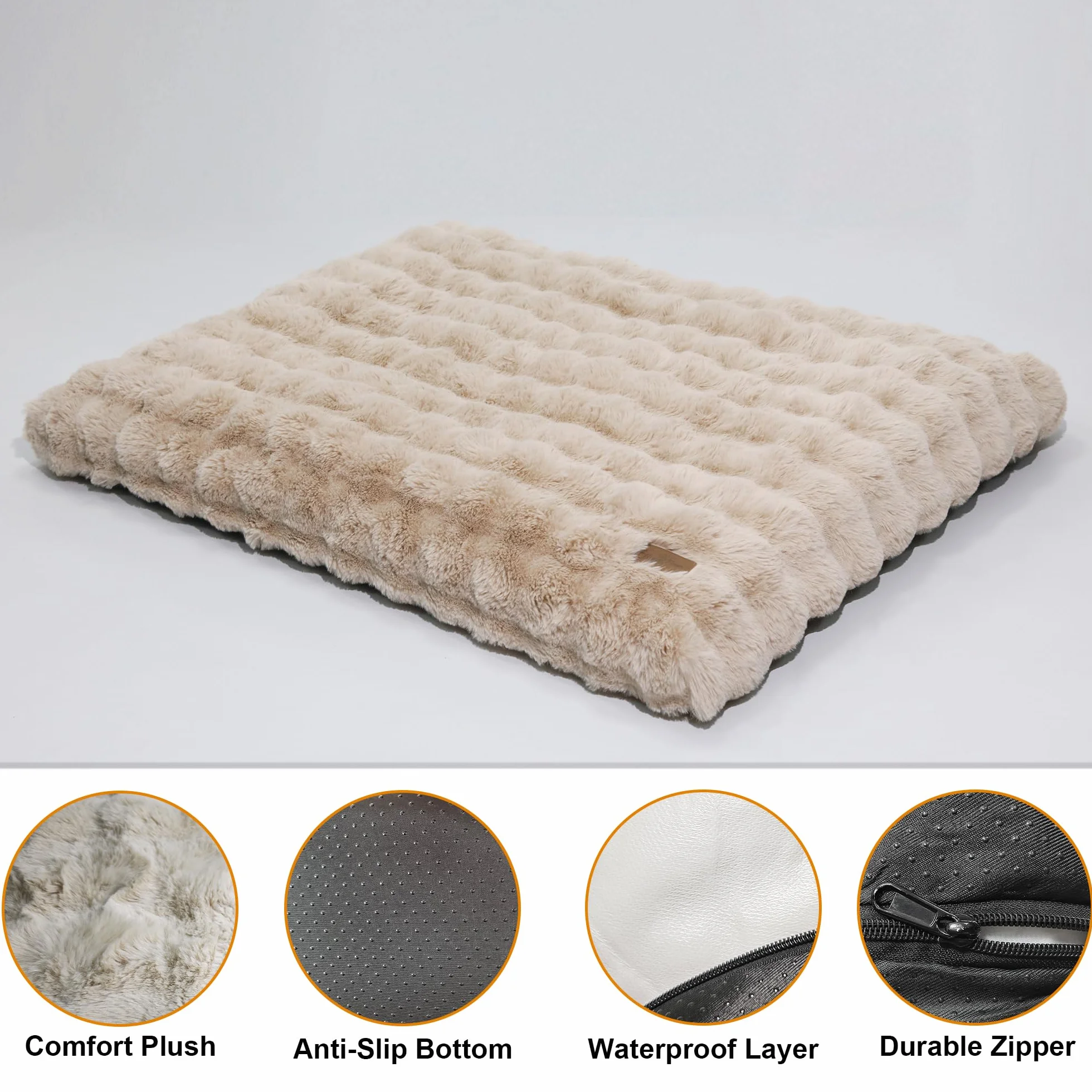BingoPaw Cama para Perros Medianos 76x51x10cm, Cama Perro Lavable Colchón para Perro Impermeable Funda Peluda Removible y Base Antideslizante para Perros Medianos, Beige