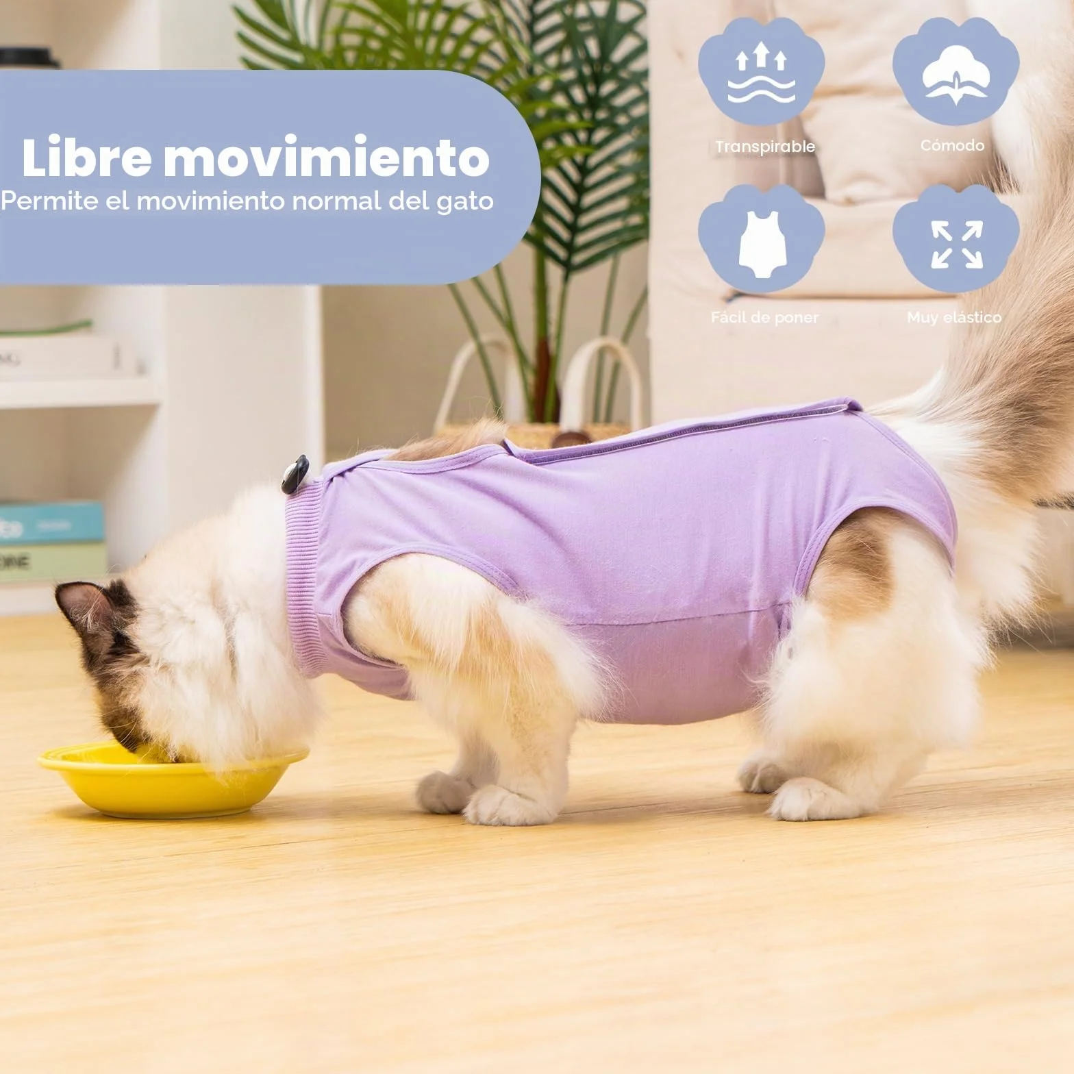 Avont Body De Recuperación para Gatos, Mono Suave para Después De Cirugía, Alternativa Transpirable para Gatas Esterilizadas, Cuidado De Heridas En La Piel, Color Púrpura, Talla S