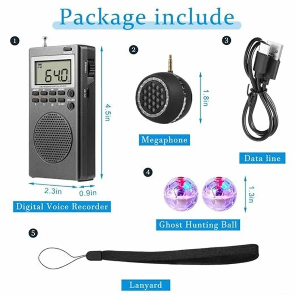 Juego de caza paranormal con radio, altavoz y bolas LED, 4 piezas