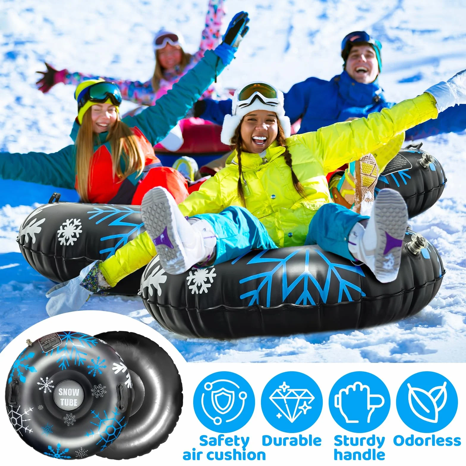Trineo de Nieve Inflable con Asas de Goma Blanda, Antivuelco, Antifugas, Plegable
