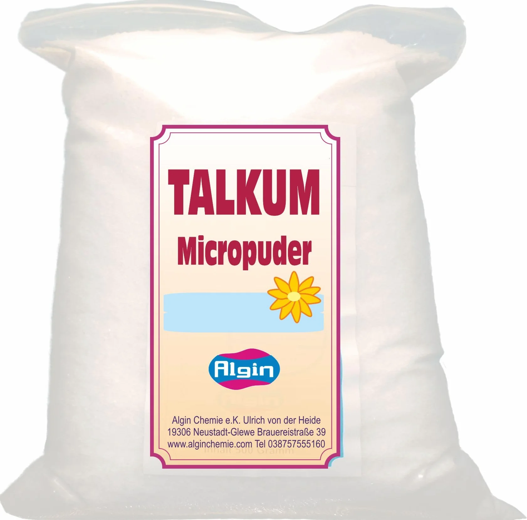 Polvo de talco 1 kg bolsa clip blanco nieve calidad farmacéutica