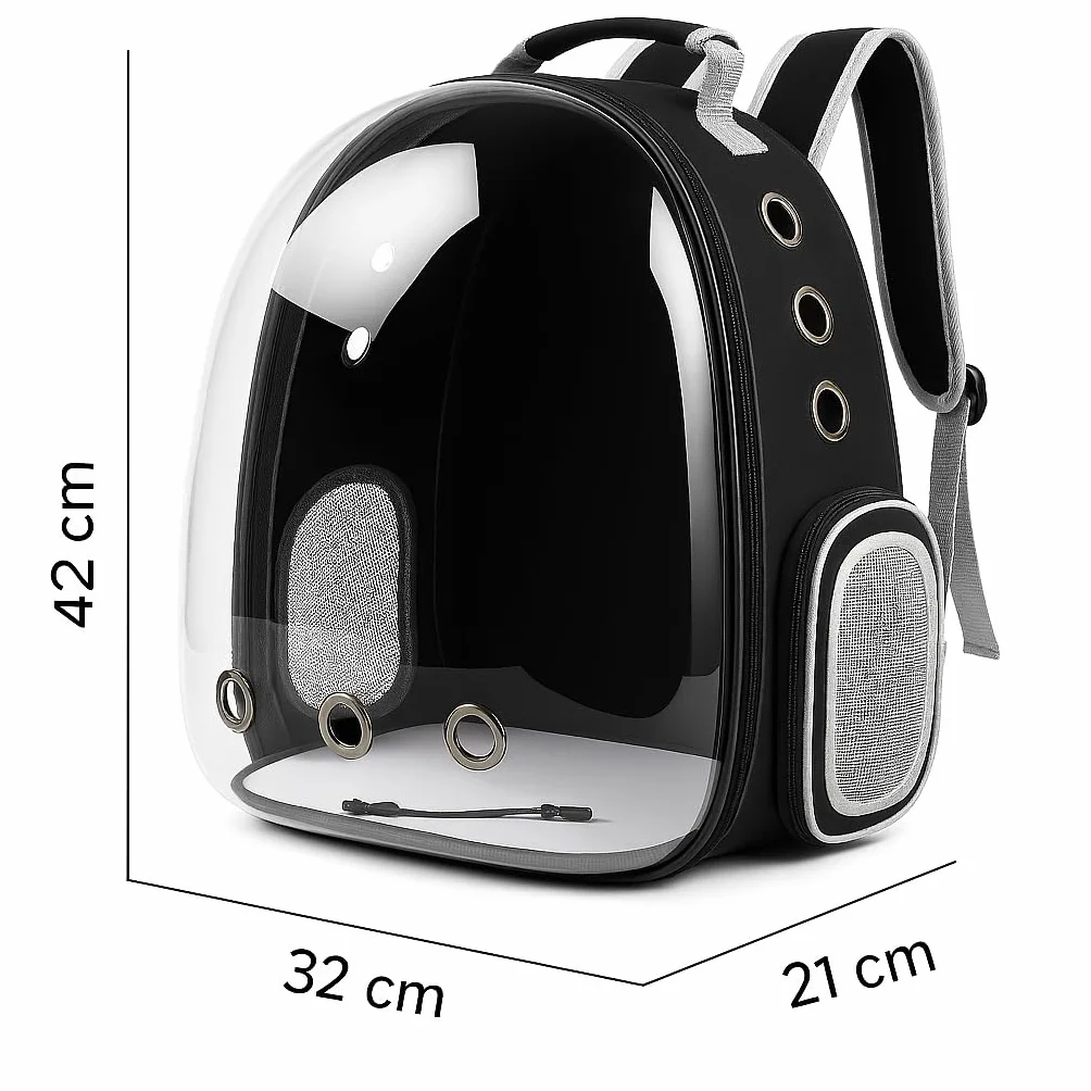 Mochila para Mascotas con Cápsula Transparente, Transportín Portátil para Gatos y Perros Pequeños, Pets, Ventilación Múltiple, Diseño Ergonómico, Mochila Negra