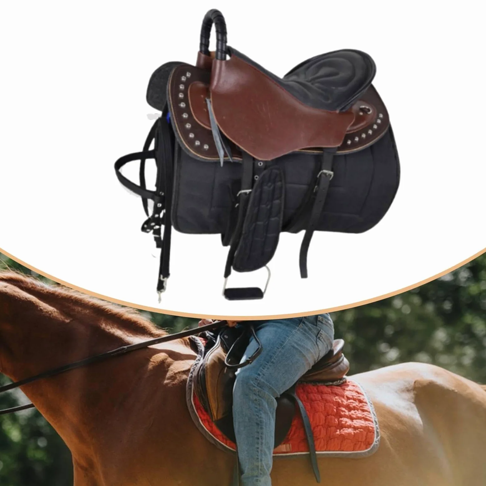 Silla de Montar para Caballo Almohadilla Antideslizante Juego de Material Resistente con Absorción de Impactos Adecuado para Principantes Form