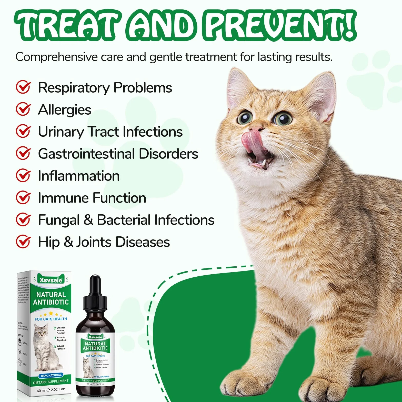 Antibióticos Naturales para Gatos, Antibióticos para Gatos, AntibióTico Natural para Gatos cistitis, Apoyo inmune y Cats Allergy Itch Relief, Health Supplies Cat UTI Antibióticos, 60 ml